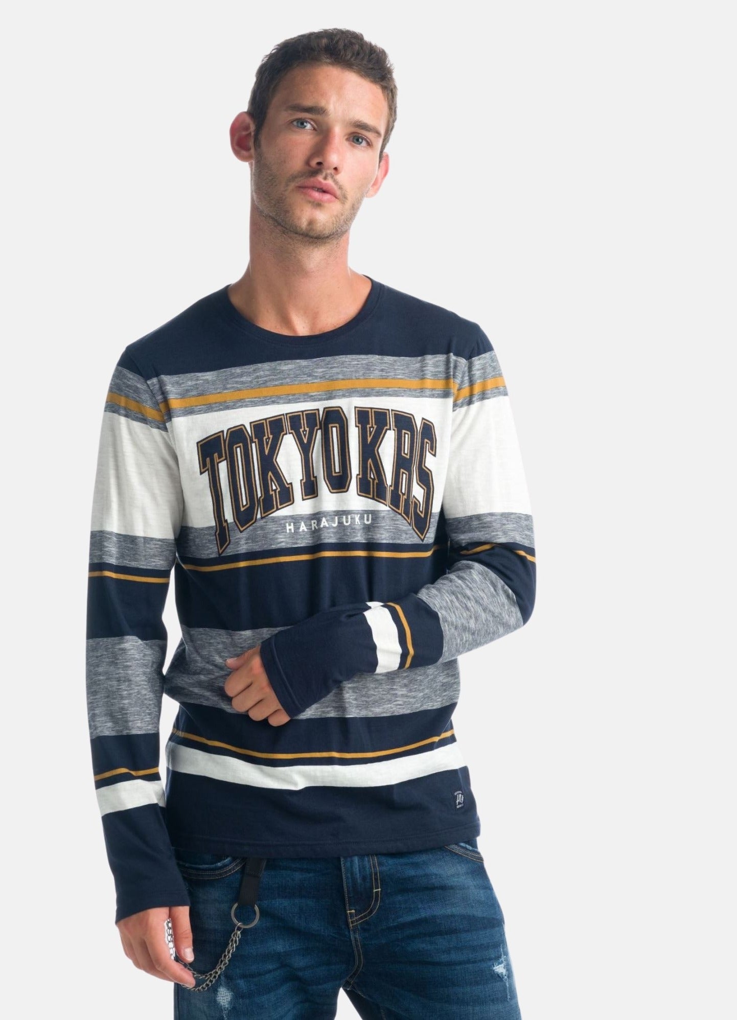 Camiseta Manga Larga Hombre de Rayas – Koroshi Navy