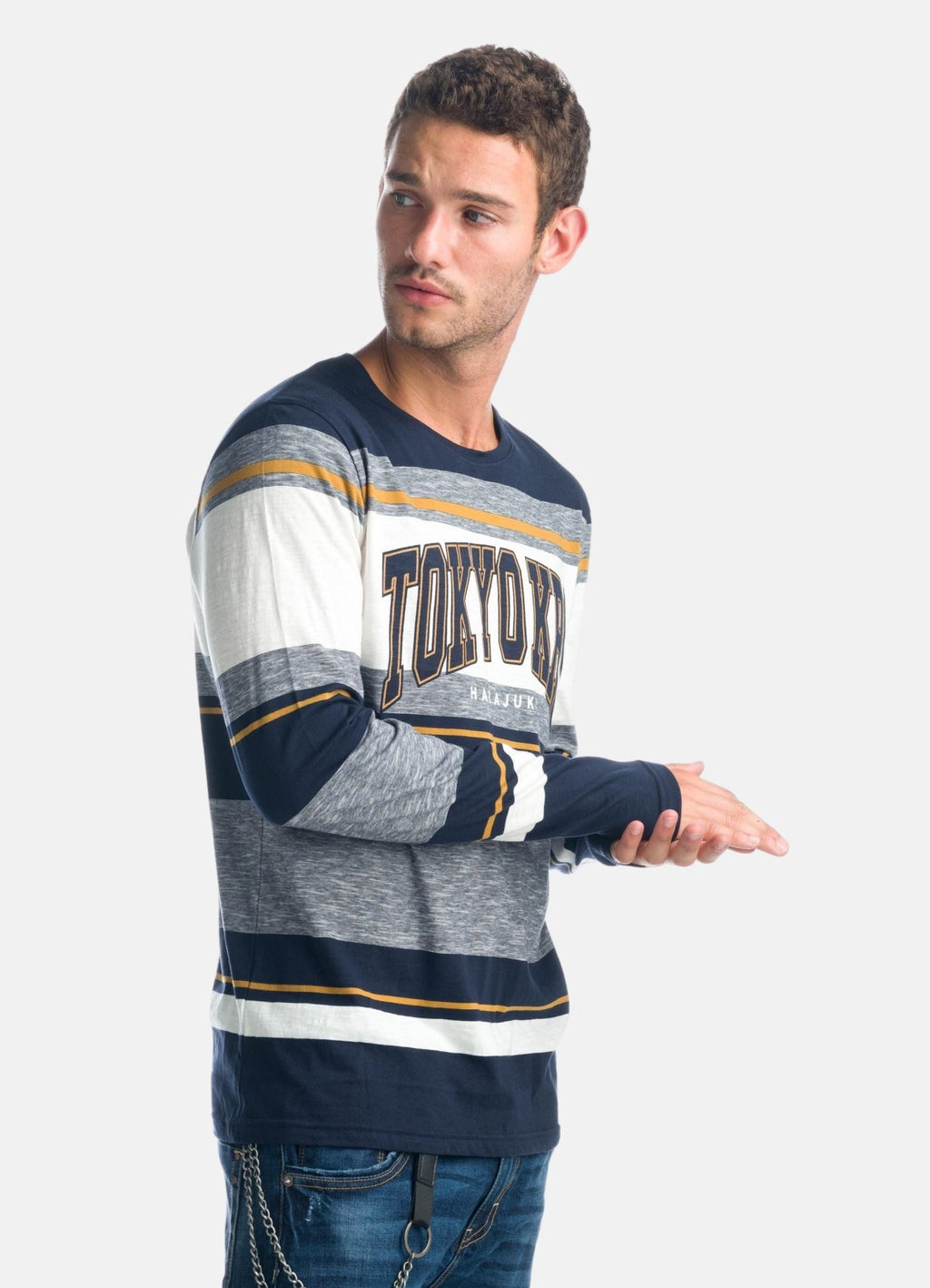 Camiseta Manga Larga Hombre de Rayas – Koroshi Navy