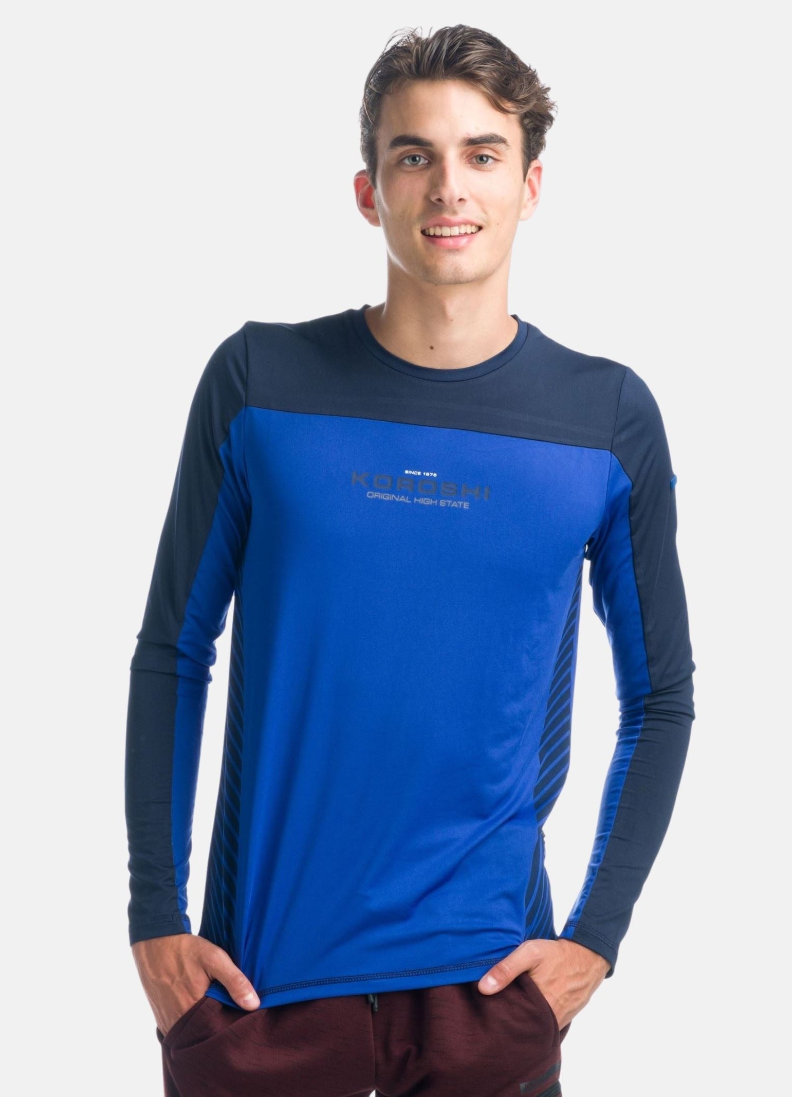 Camiseta Manga Larga Deportiva Hombre Cortes a Contraste – Koroshi 1921ML14
