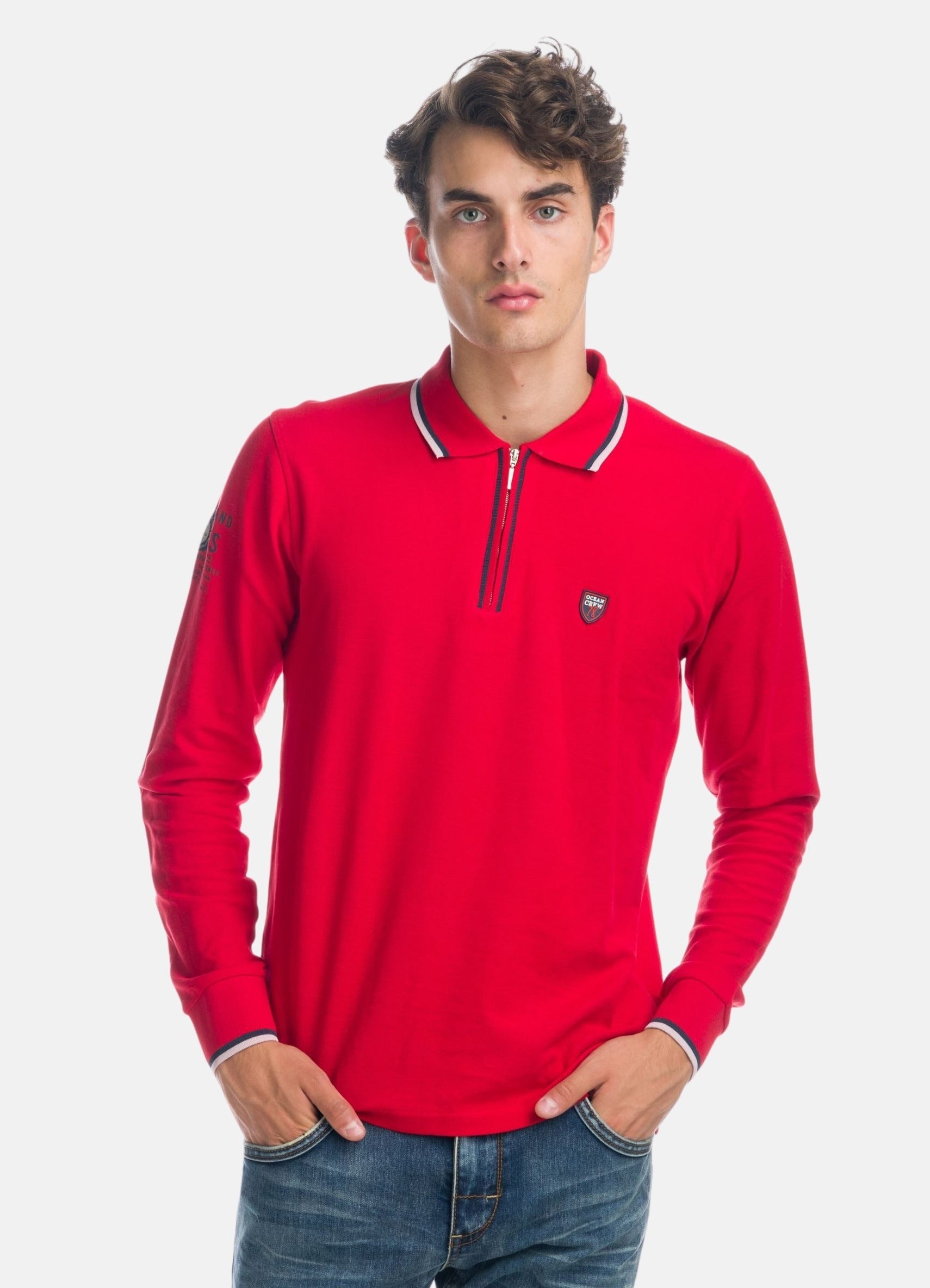 Polo Manga Larga Piqué Hombre Cuello con Cremallera – Koroshi Rojo