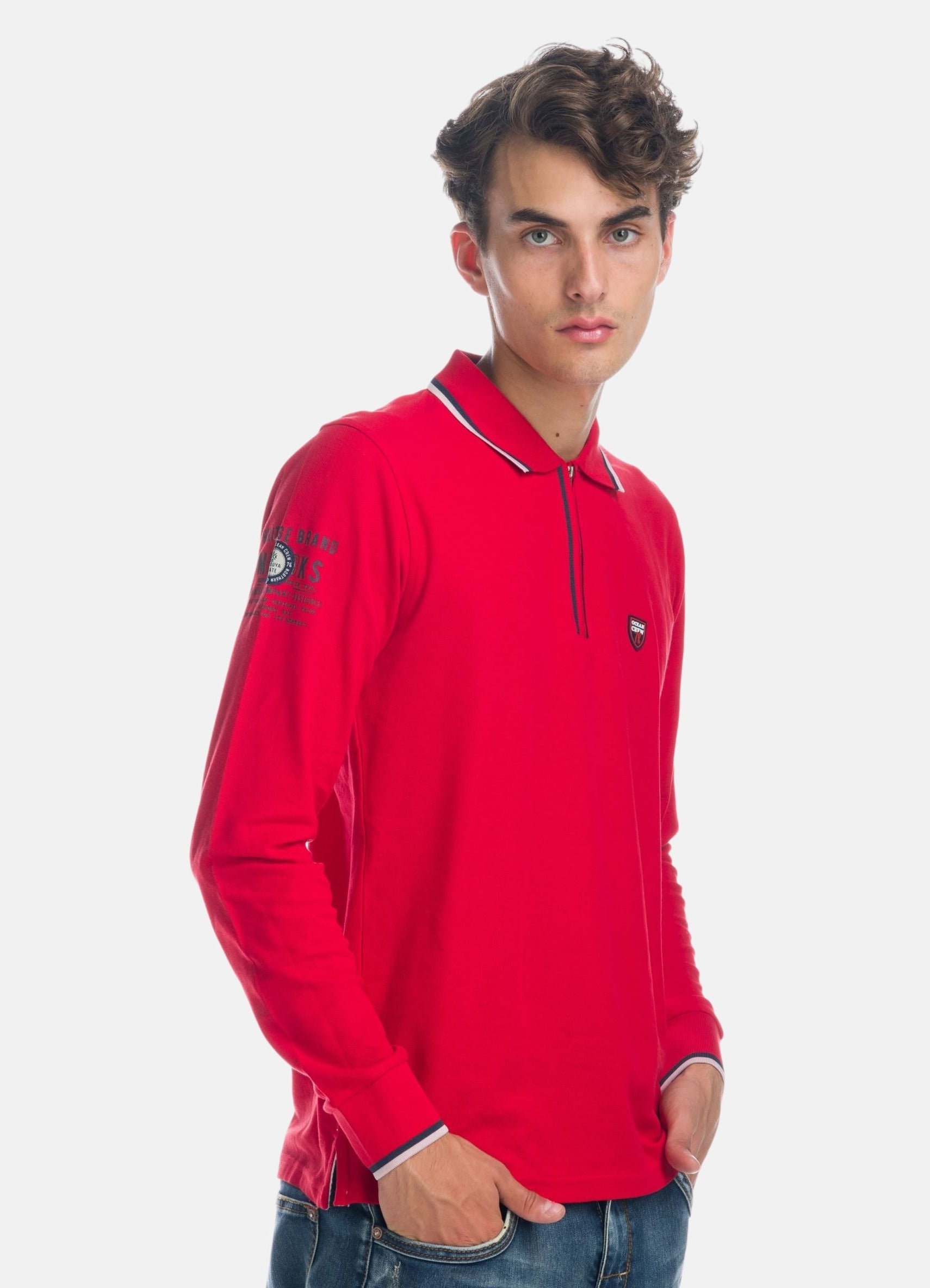 Polo Manga Larga Piqué Hombre Cuello con Cremallera – Koroshi Rojo