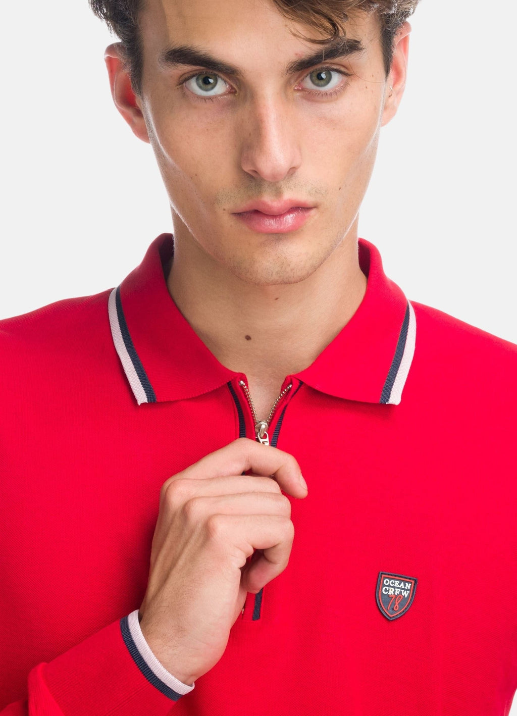 Polo Manga Larga Piqué Hombre Cuello con Cremallera – Koroshi Rojo