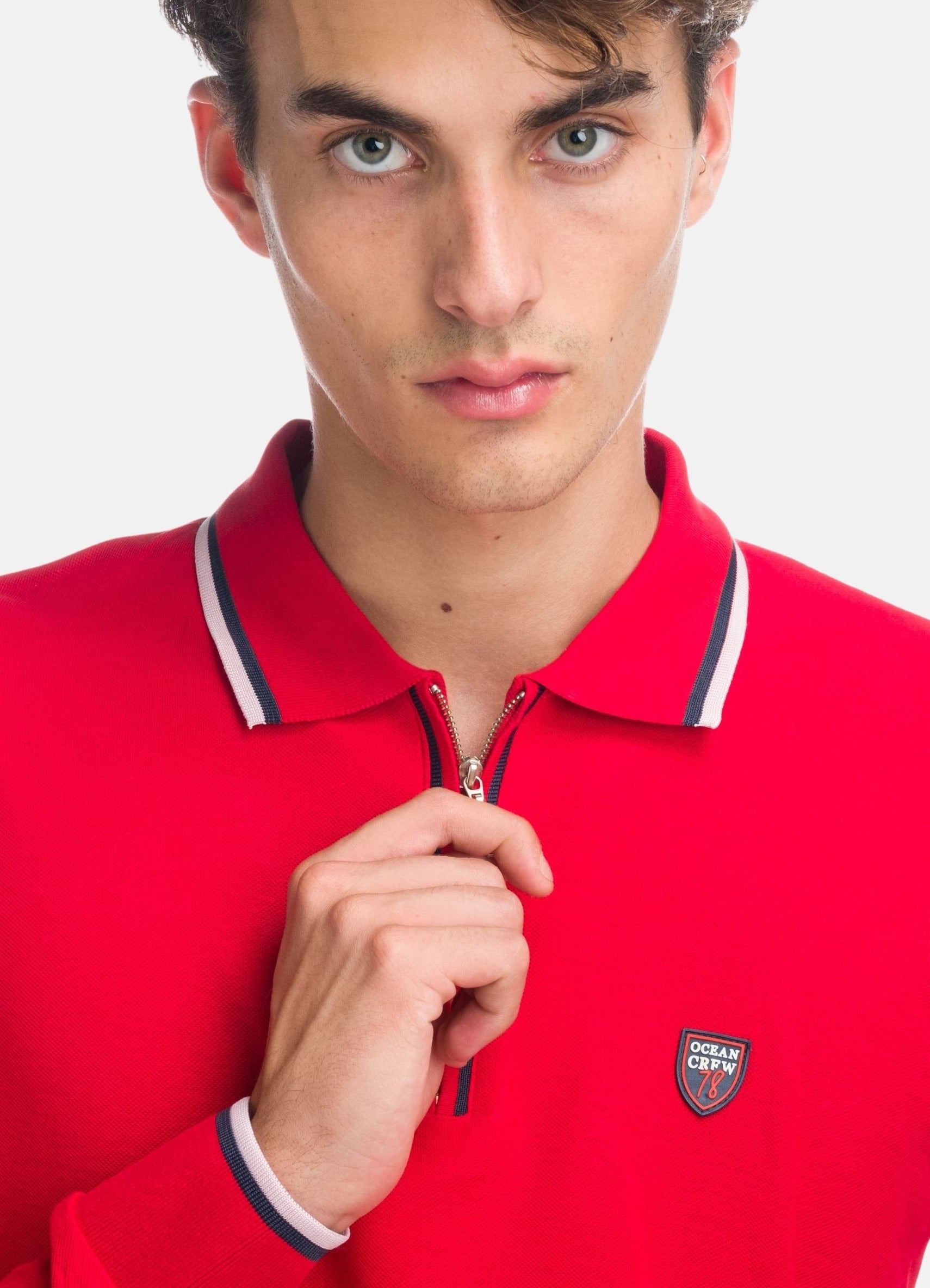 Polo Manga Larga Piqué Hombre Cuello con Cremallera – Koroshi Rojo