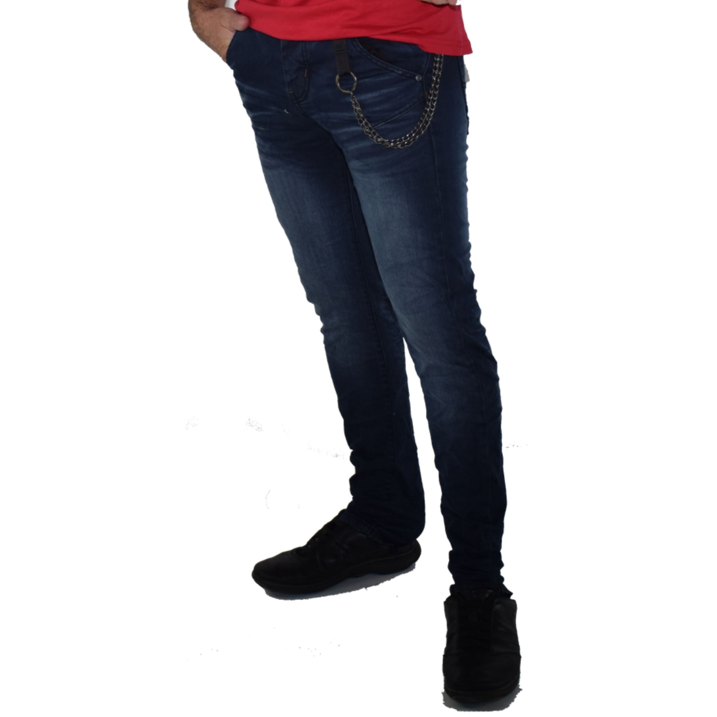 Pantalón Vaquero Hombre Low Rise Slim con Cadena – Koroshi Azul Oscuro
