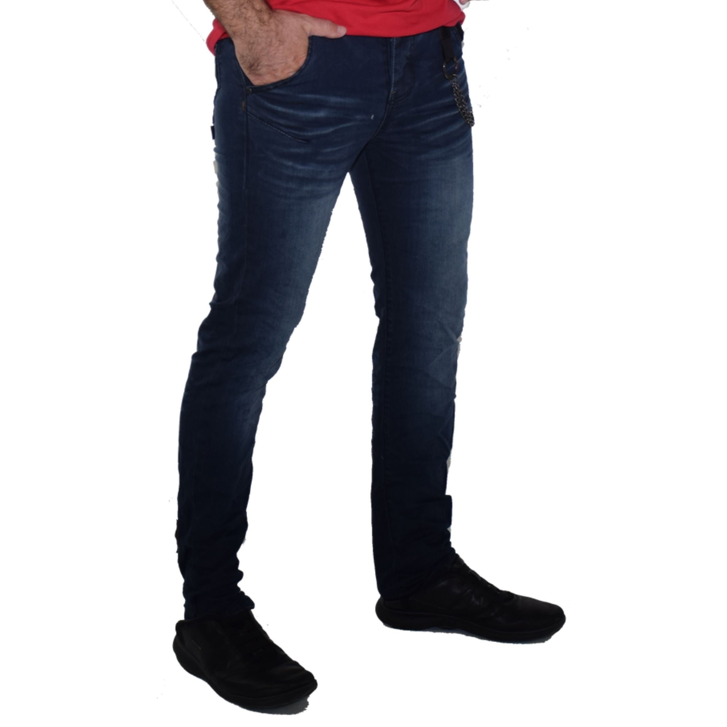 Pantalón Vaquero Hombre Low Rise Slim con Cadena – Koroshi Azul Oscuro