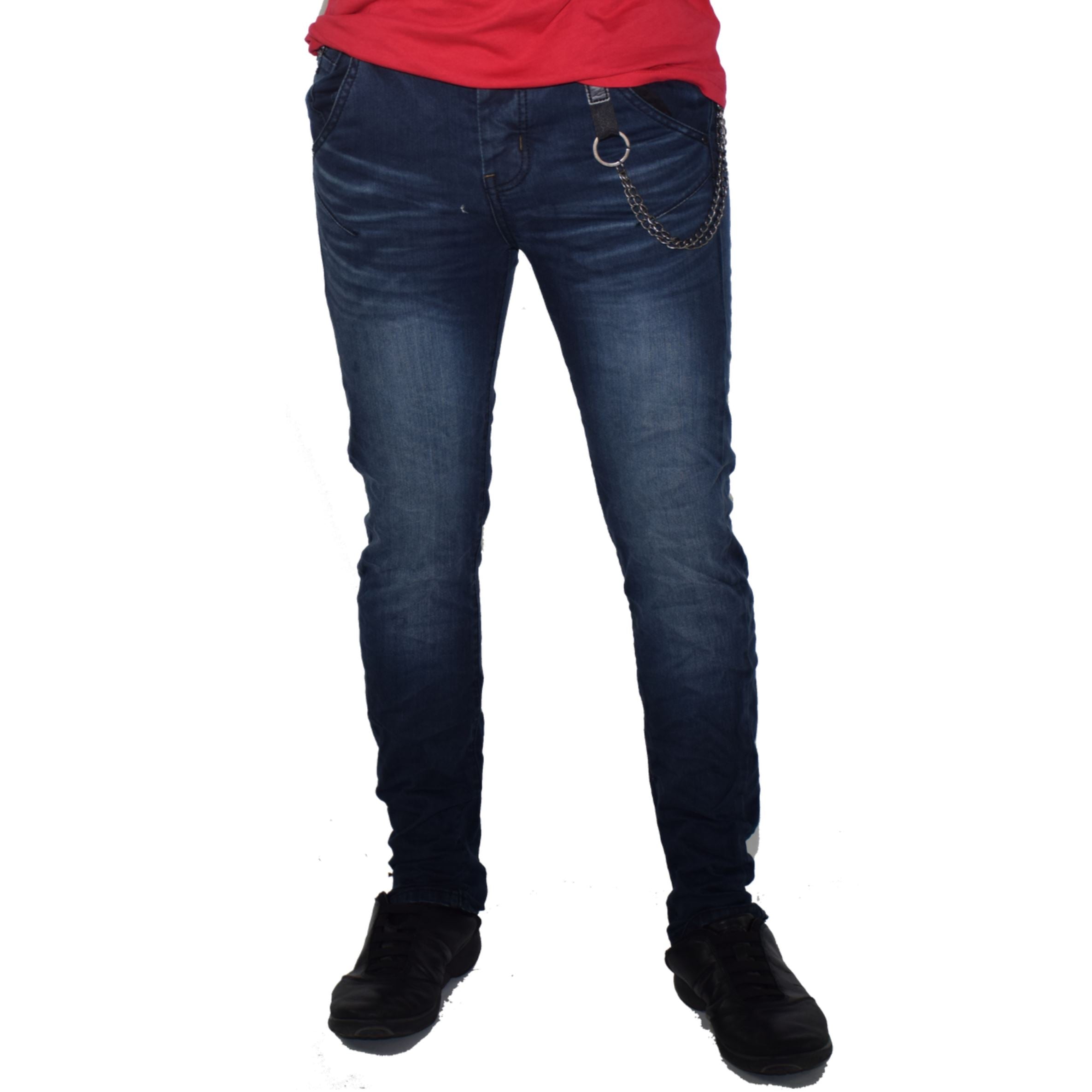 Pantalón Vaquero Hombre Low Rise Slim con Cadena – Koroshi Azul Oscuro