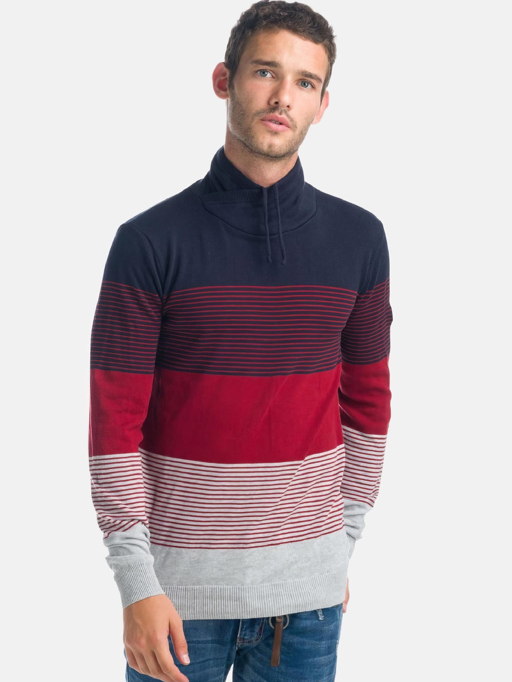 Jersey de Punto Rayas Hombre Cuello Alto Cruzado – Koroshi 1921TR04