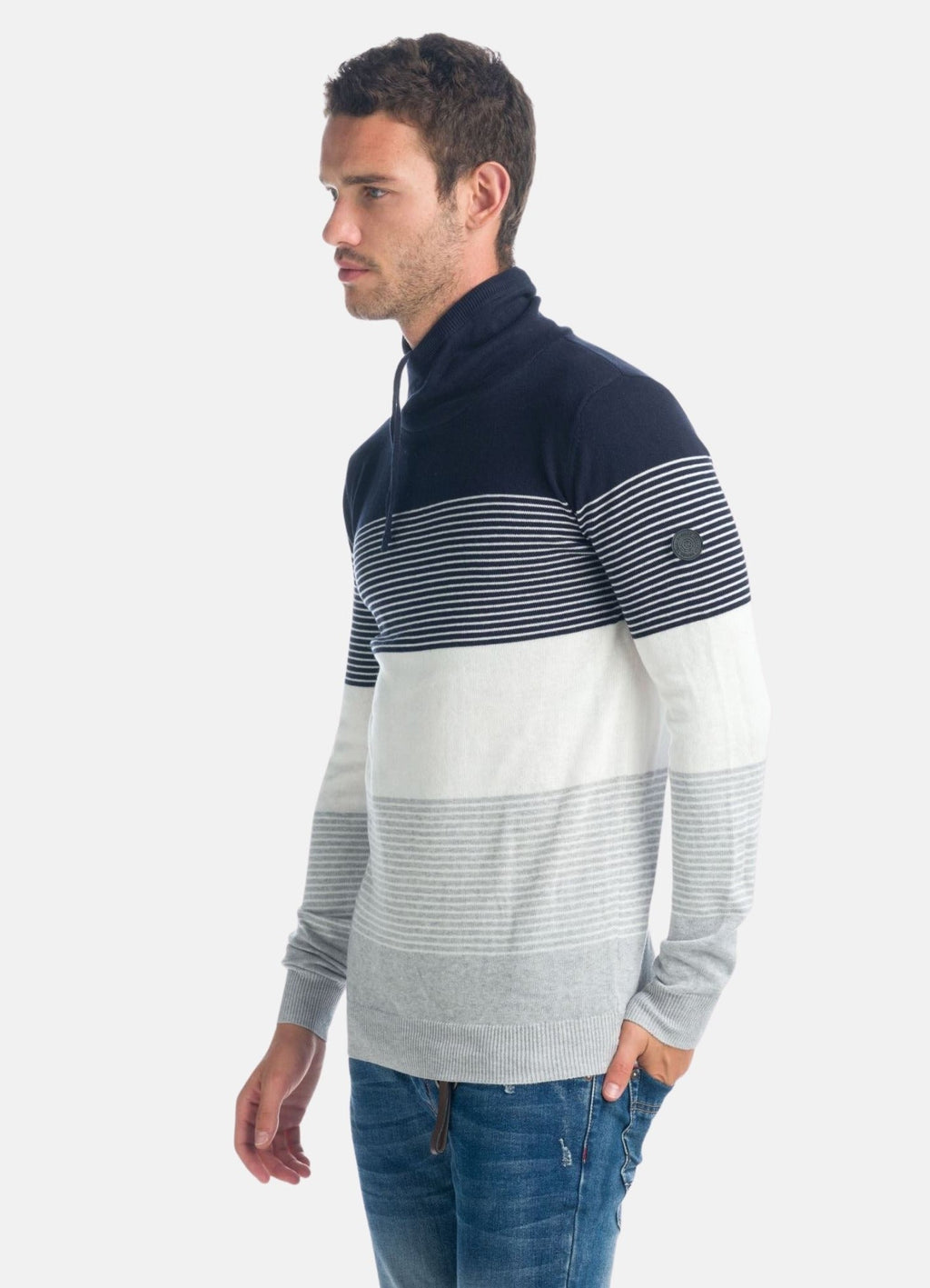 Jersey de Punto Rayas Hombre Cuello Alto Cruzado – Koroshi 1921TR04