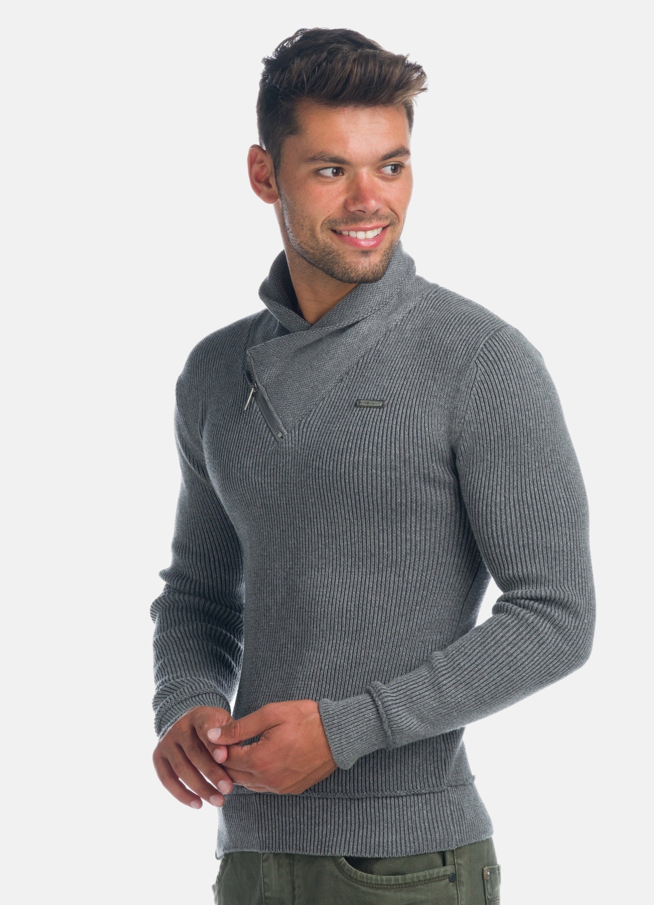 Jersey Punto Canalé Hombre Cuello con Cremallera – Koroshi 1921TR07