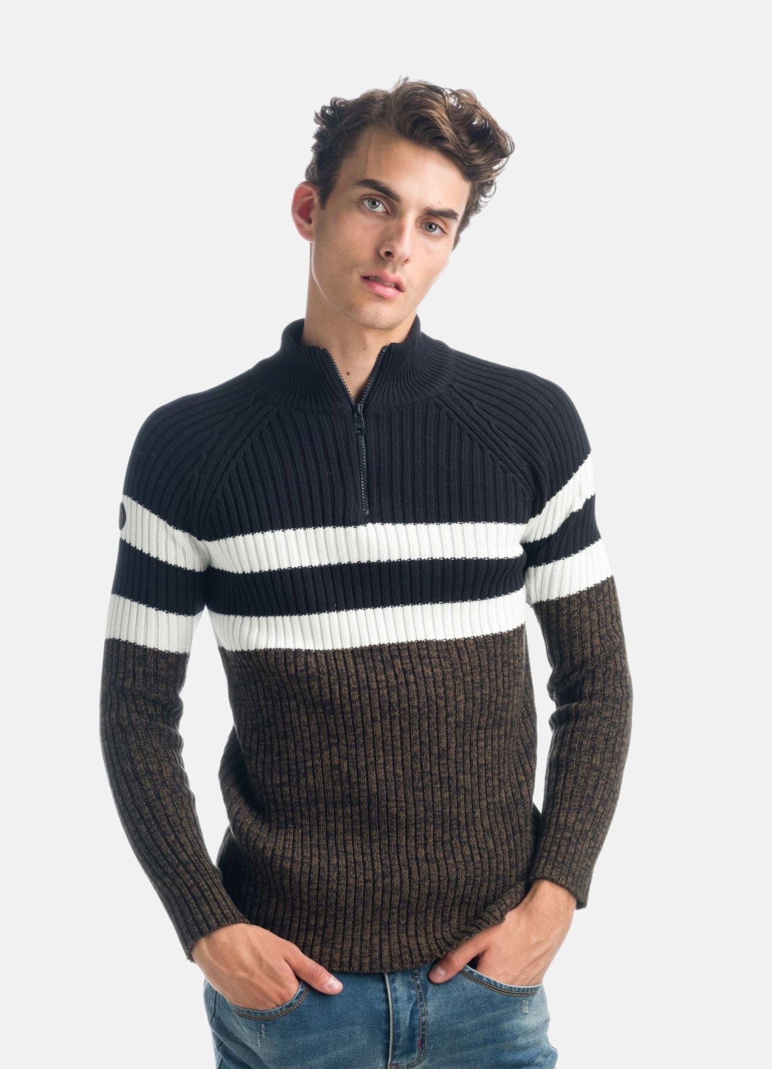 Jersey Hombre Punto Canalé Cuello Perkins con Cremallera – Koroshi 1921TR08