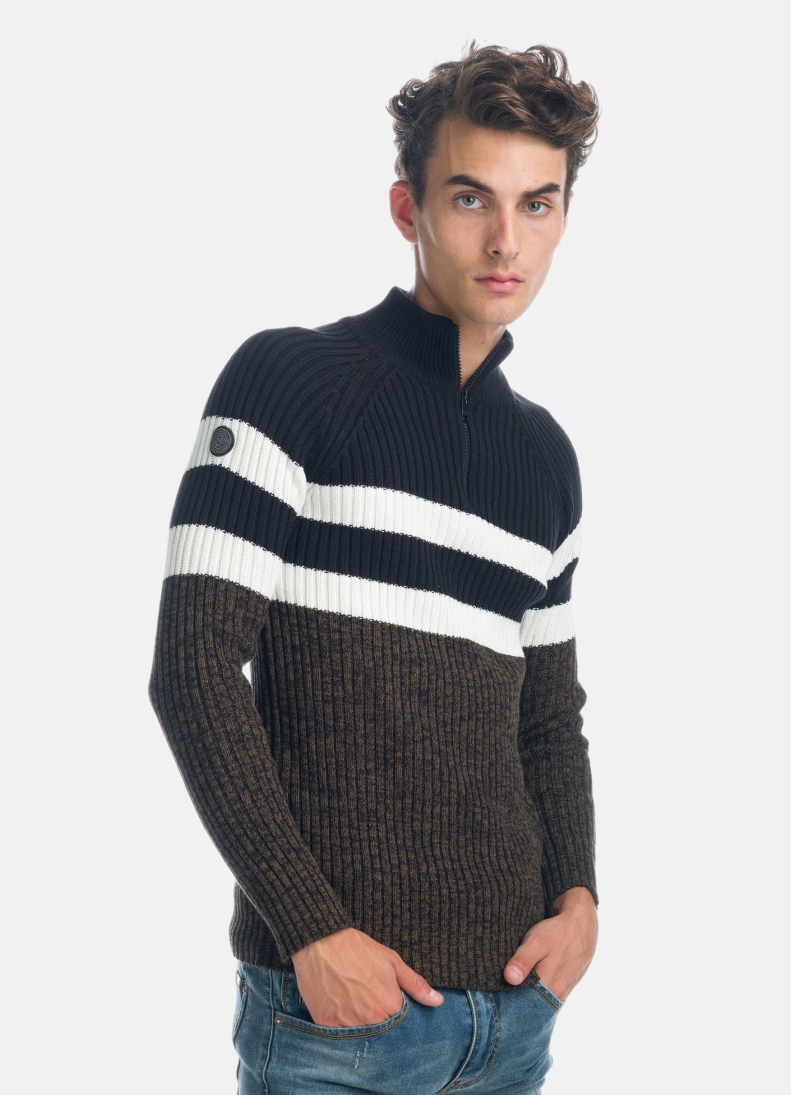 Jersey Hombre Punto Canalé Cuello Perkins con Cremallera – Koroshi 1921TR08