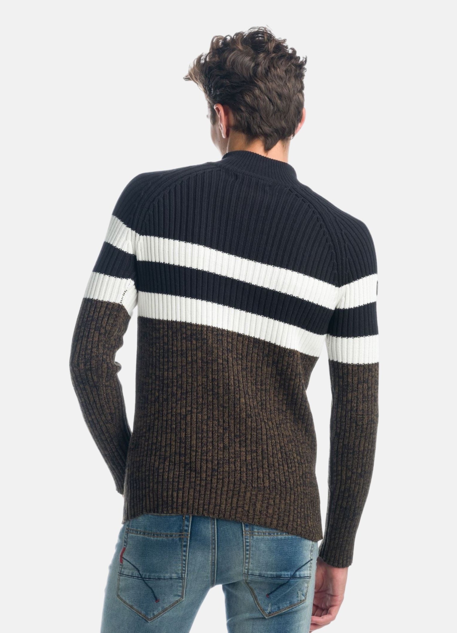 Jersey Hombre Punto Canalé Cuello Perkins con Cremallera – Koroshi 1921TR08