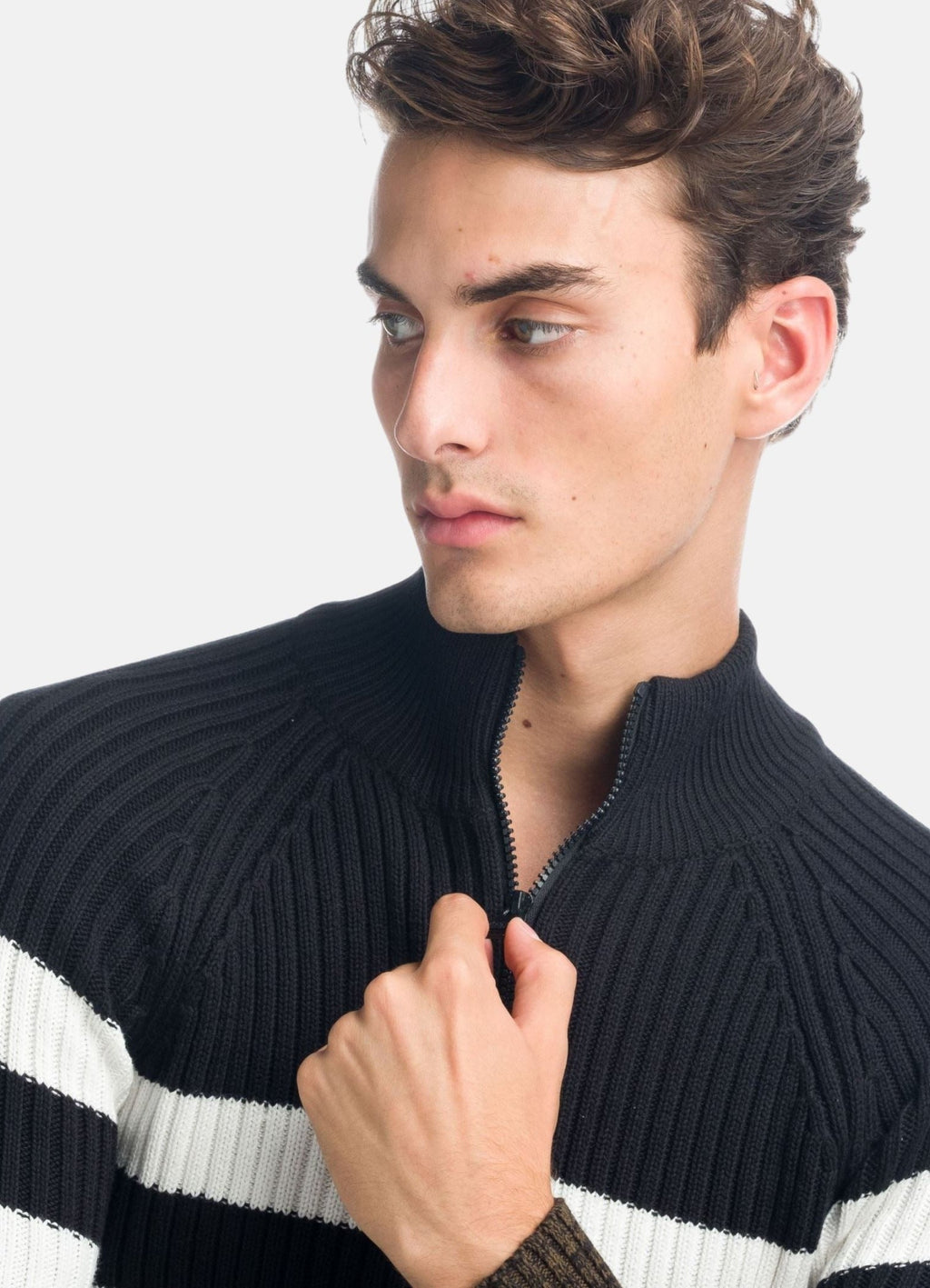 Jersey Hombre Punto Canalé Cuello Perkins con Cremallera – Koroshi 1921TR08