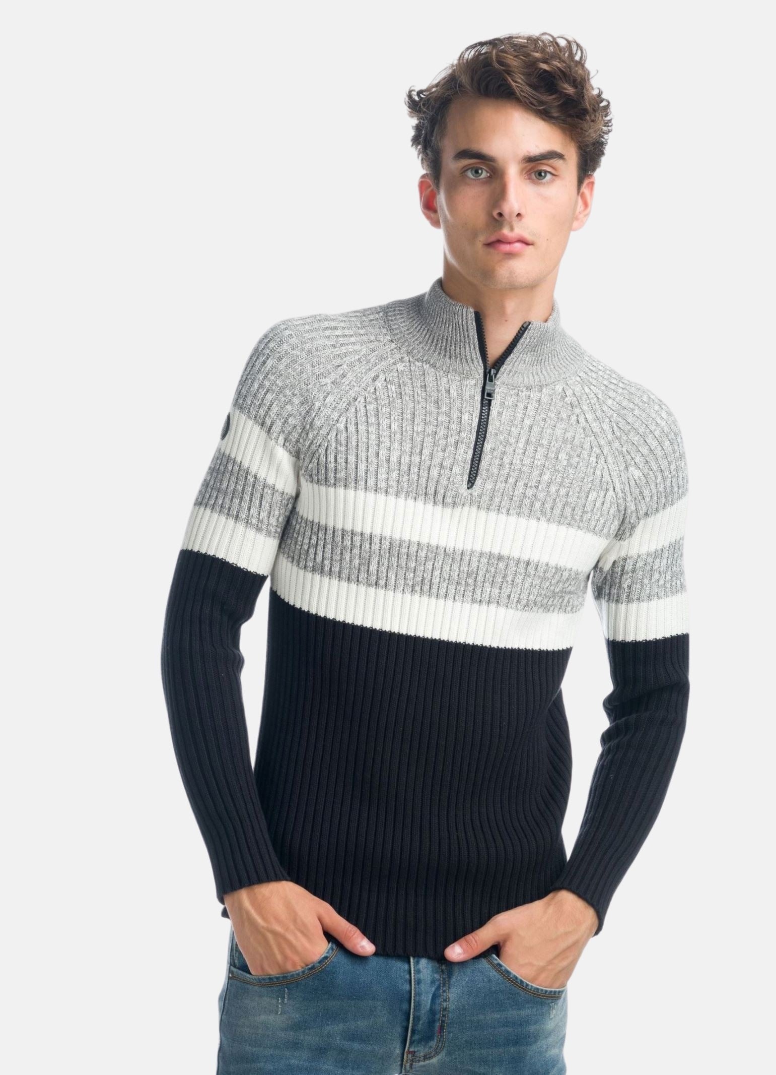 Jersey Hombre Punto Canalé Cuello Perkins con Cremallera – Koroshi 1921TR08