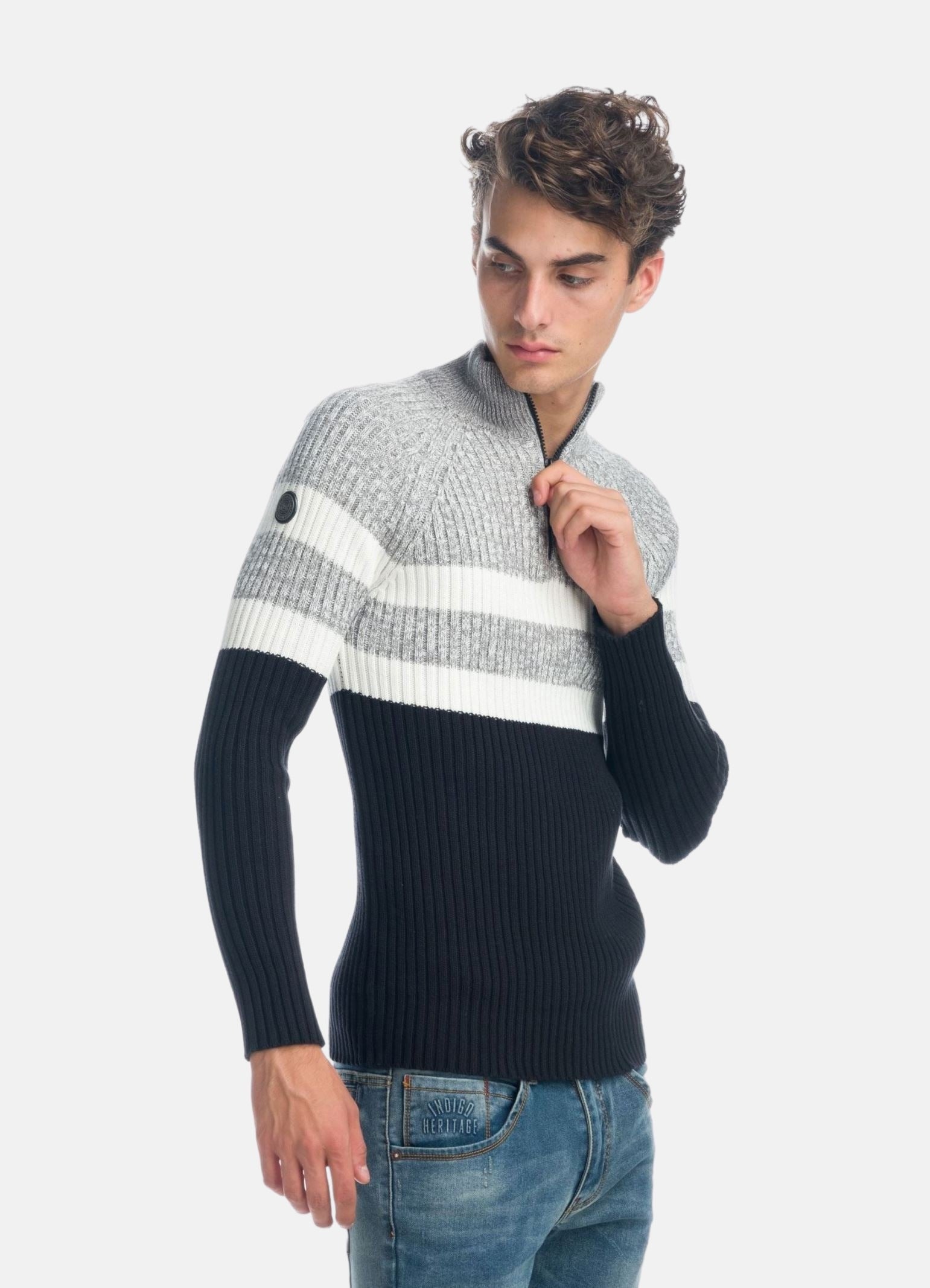 Jersey Hombre Punto Canalé Cuello Perkins con Cremallera – Koroshi 1921TR08