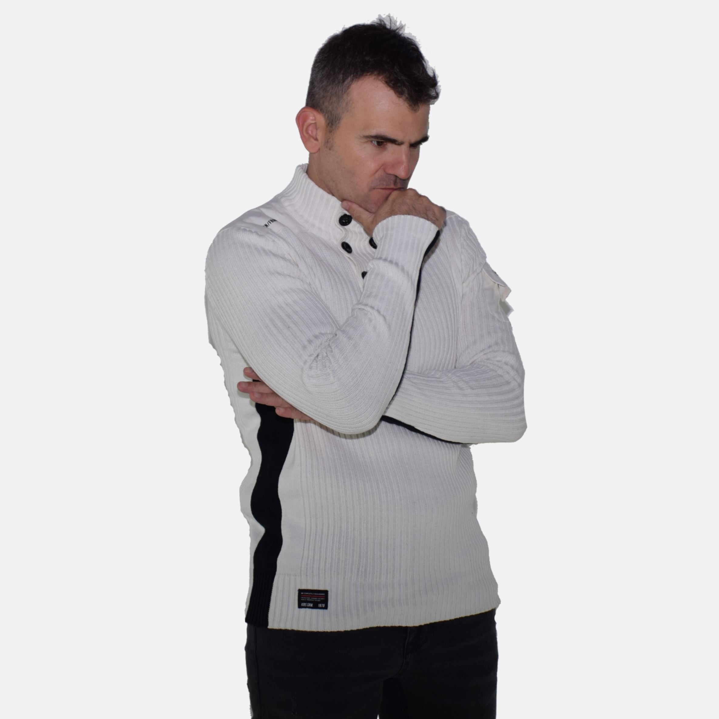 Jersey Hombre Punto Canalé Cuello Alto con Botones – Koroshi 1921TR10