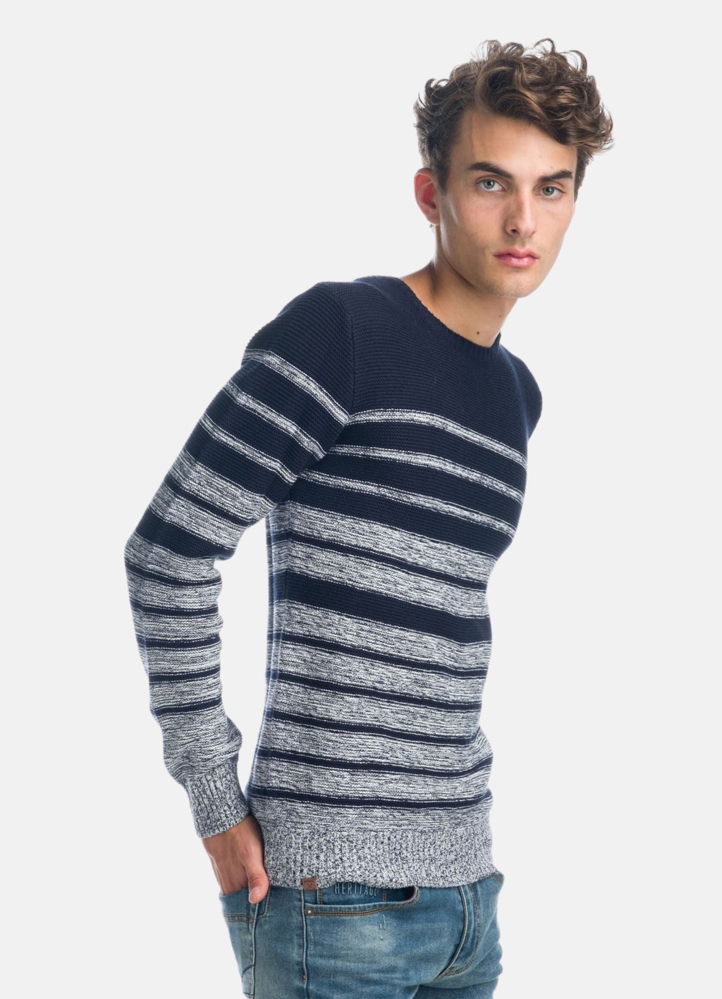 Jersey de Punto Rayas Hombre Cuello Redondo – Koroshi 1921TR12