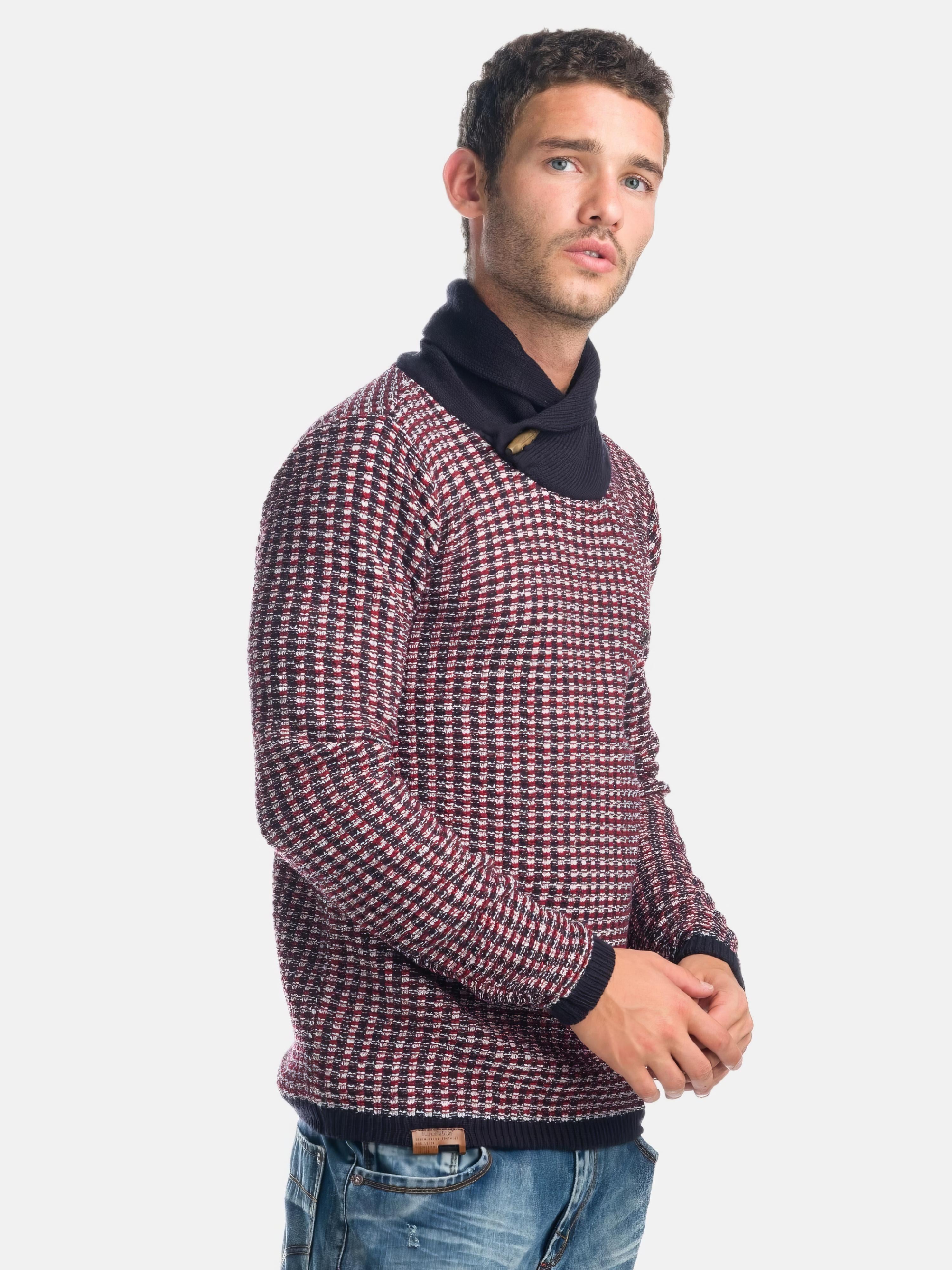 Jersey Hombre Punto Fantasía Cuello Alto Contraste – Koroshi Rojo
