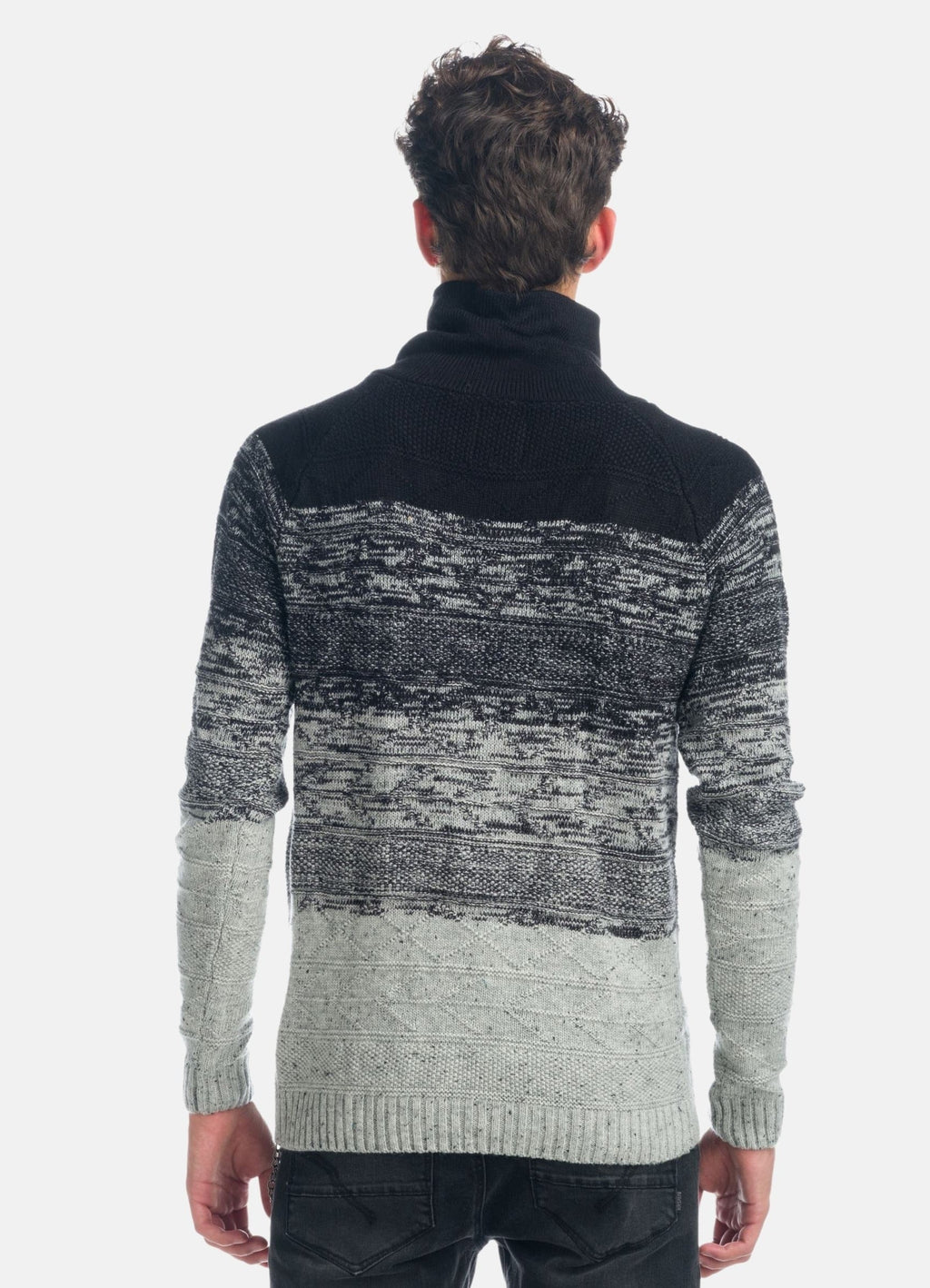 Jersey de Punto Degradado Hombre Cuello Alto Cruzado – Koroshi Negro
