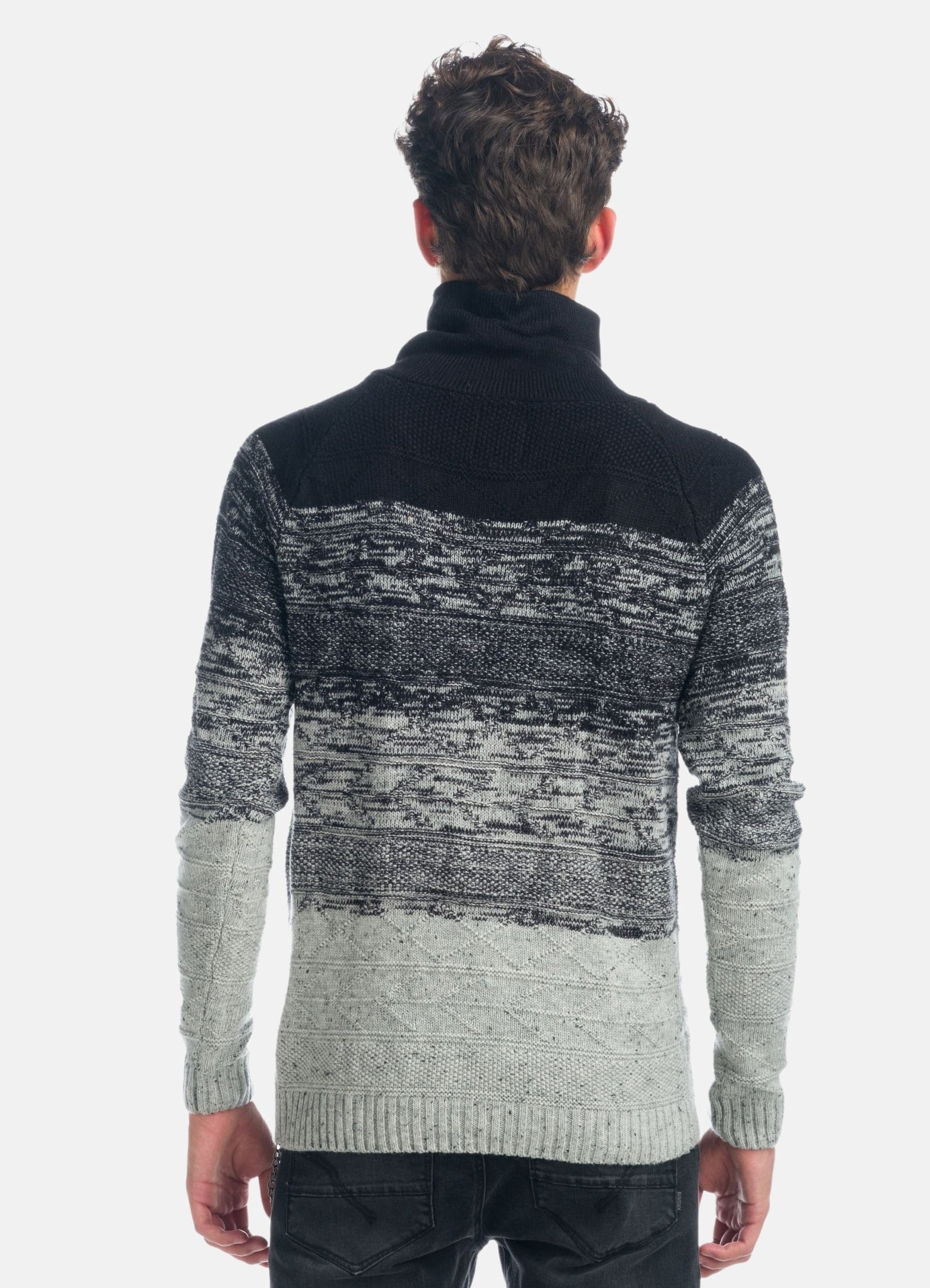 Jersey de Punto Degradado Hombre Cuello Alto Cruzado – Koroshi Negro