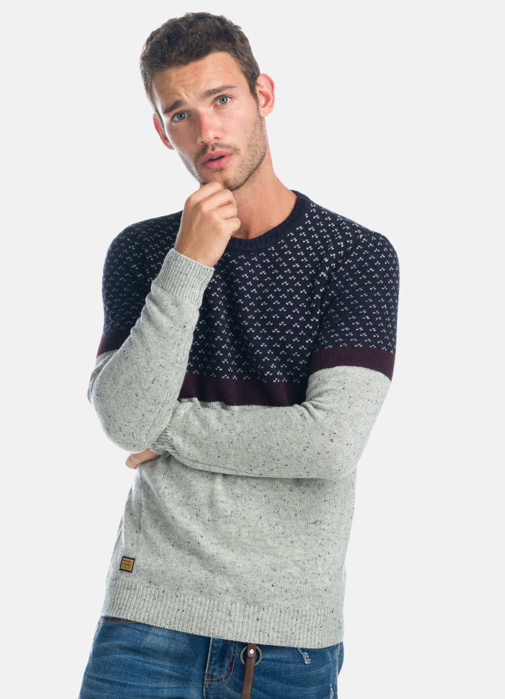 Jersey de Punto Jacquard Hombre Cuello Redondo – Koroshi Azul Marino
