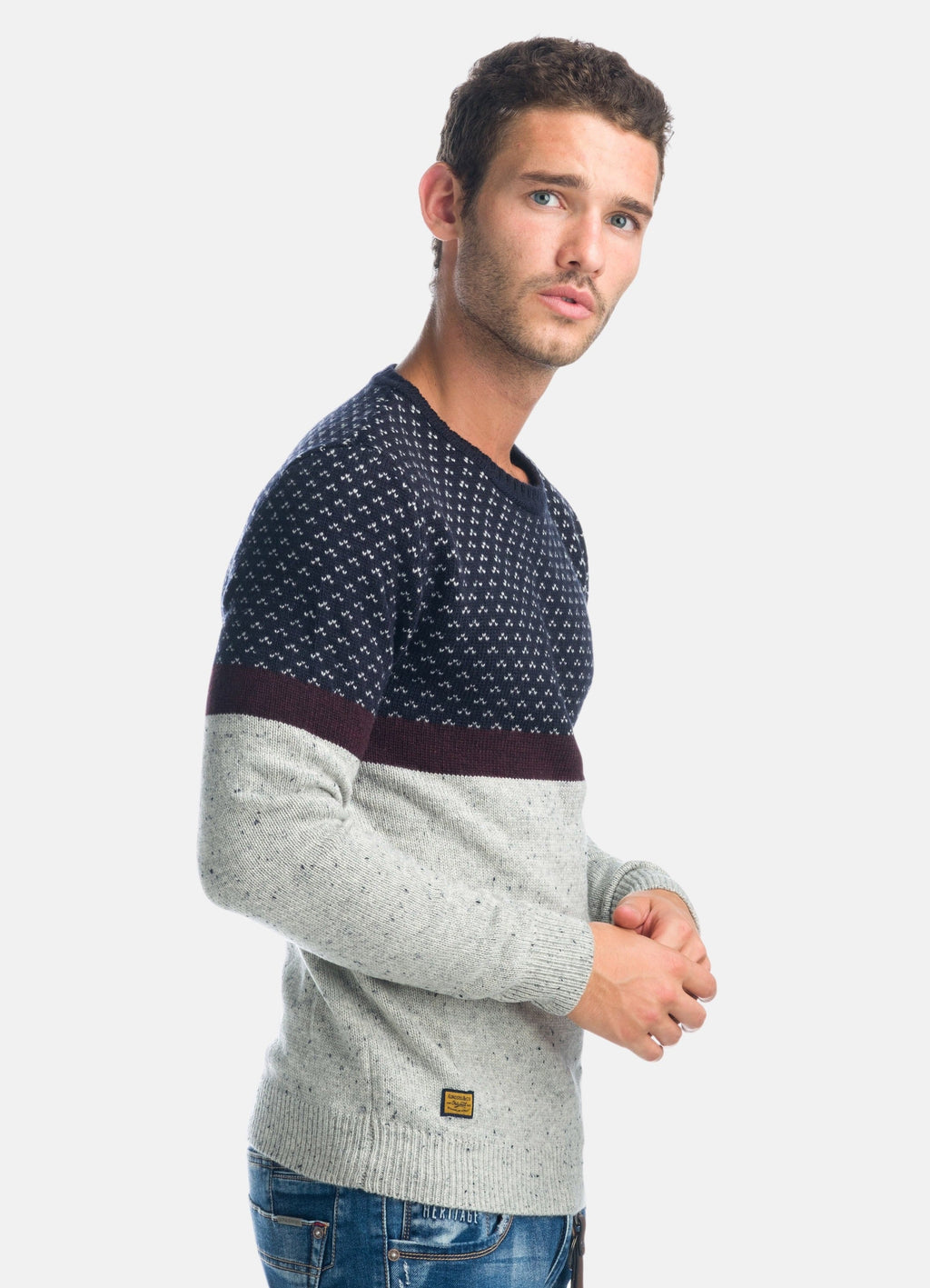 Jersey de Punto Jacquard Hombre Cuello Redondo – Koroshi Azul Marino