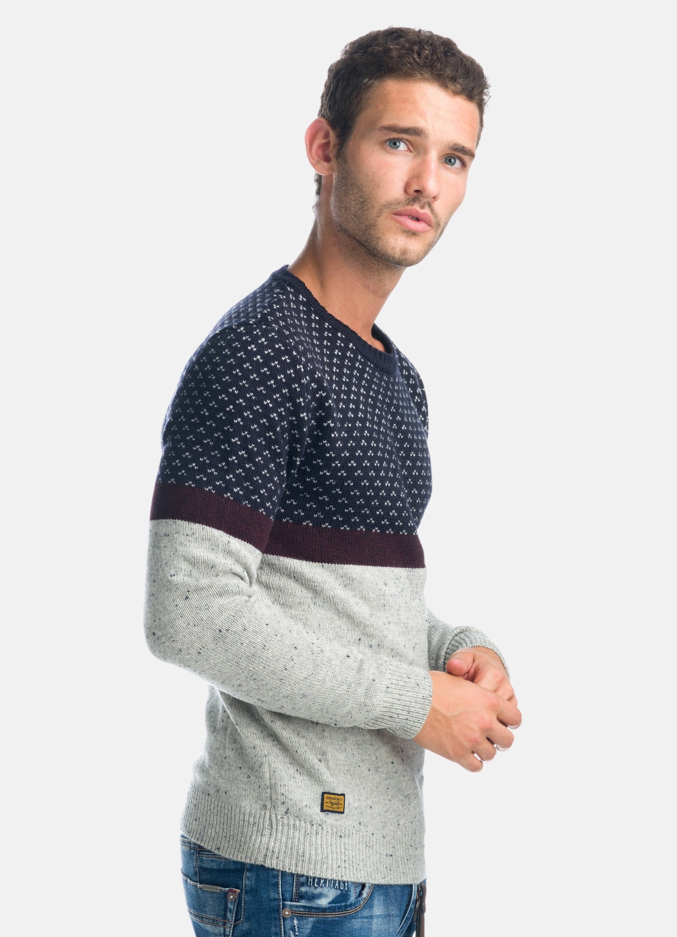 Jersey de Punto Jacquard Hombre Cuello Redondo – Koroshi Azul Marino