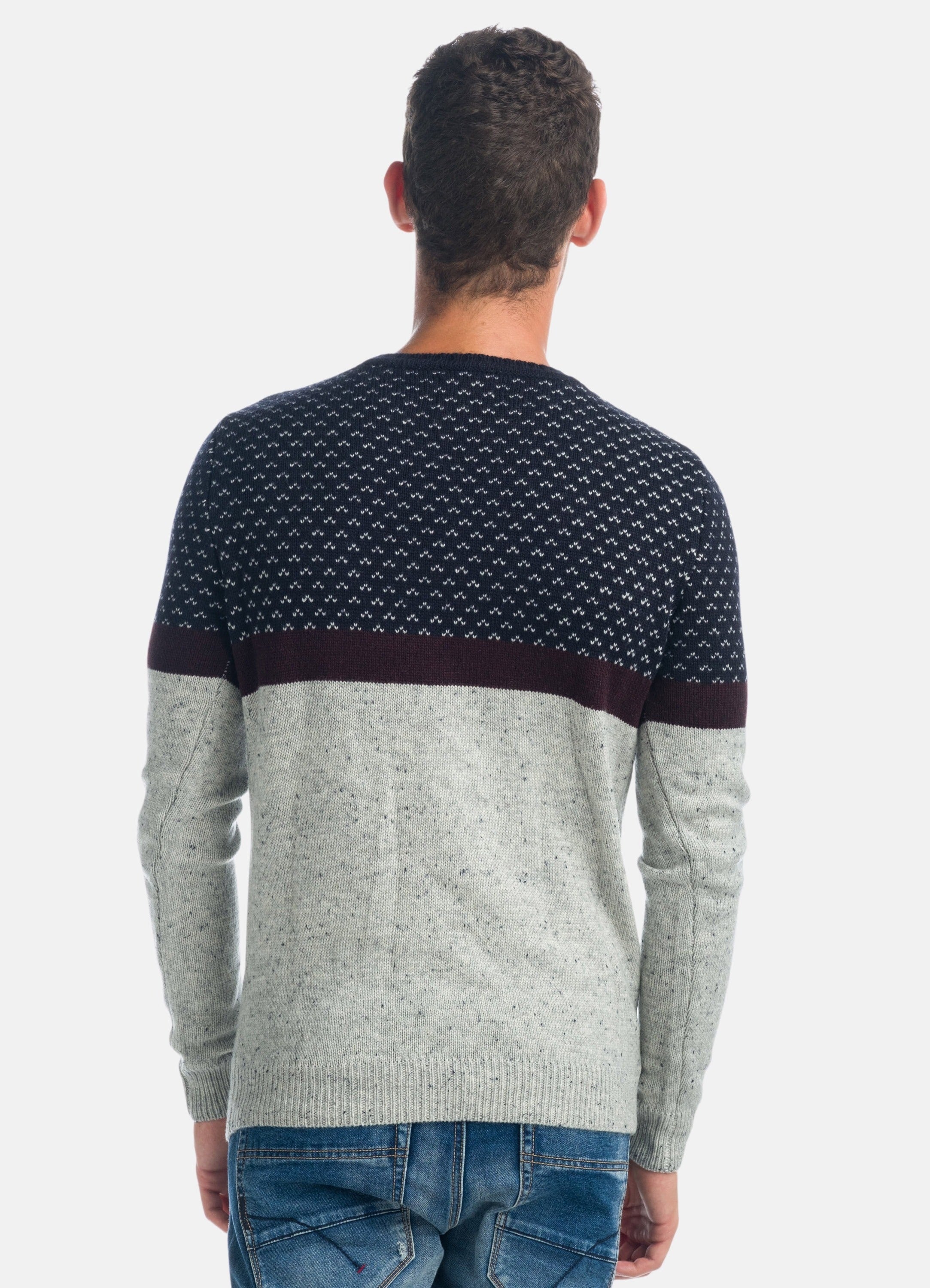 Jersey de Punto Jacquard Hombre Cuello Redondo – Koroshi Azul Marino