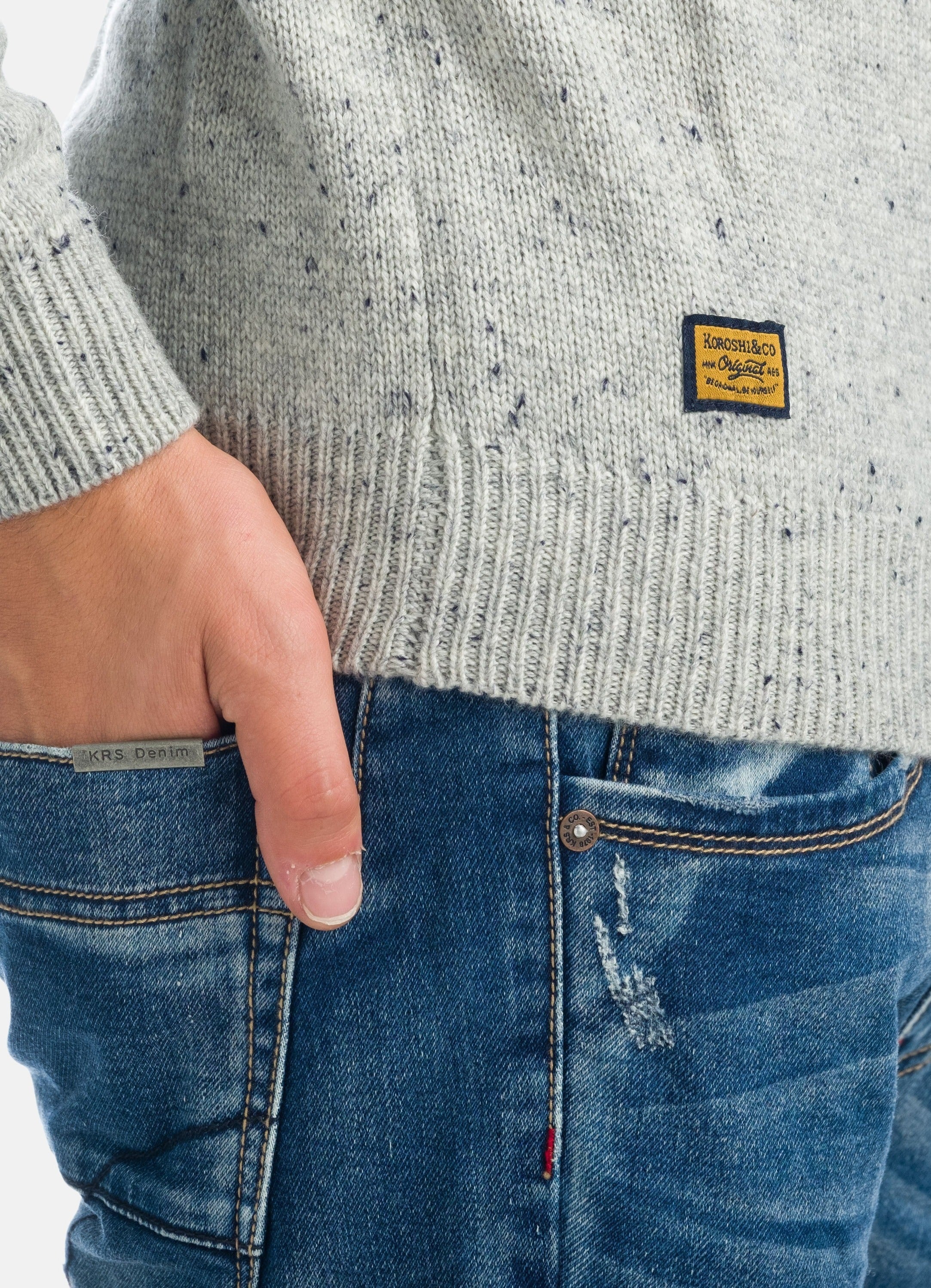 Jersey de Punto Jacquard Hombre Cuello Redondo – Koroshi Azul Marino
