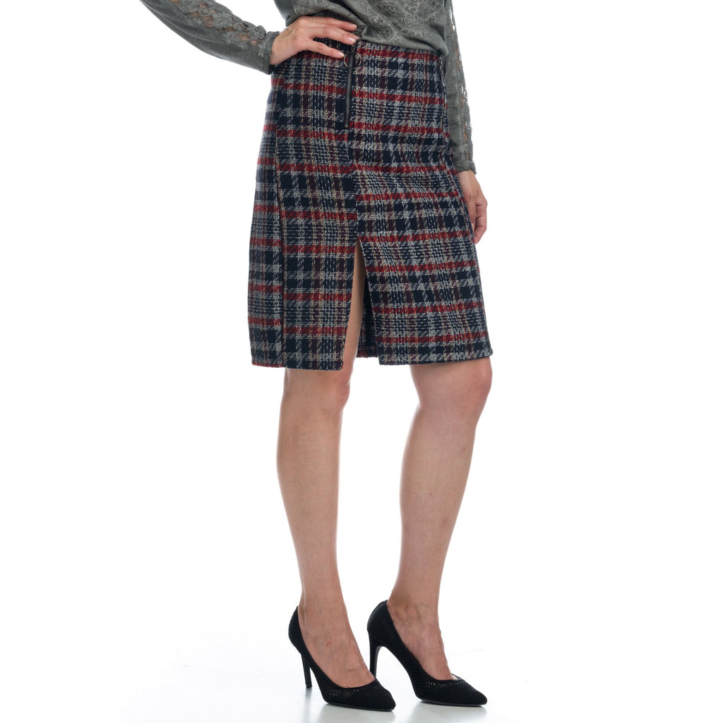 Falda de Tweed con Abertura Mujer – Koroshi Azul Oscuro