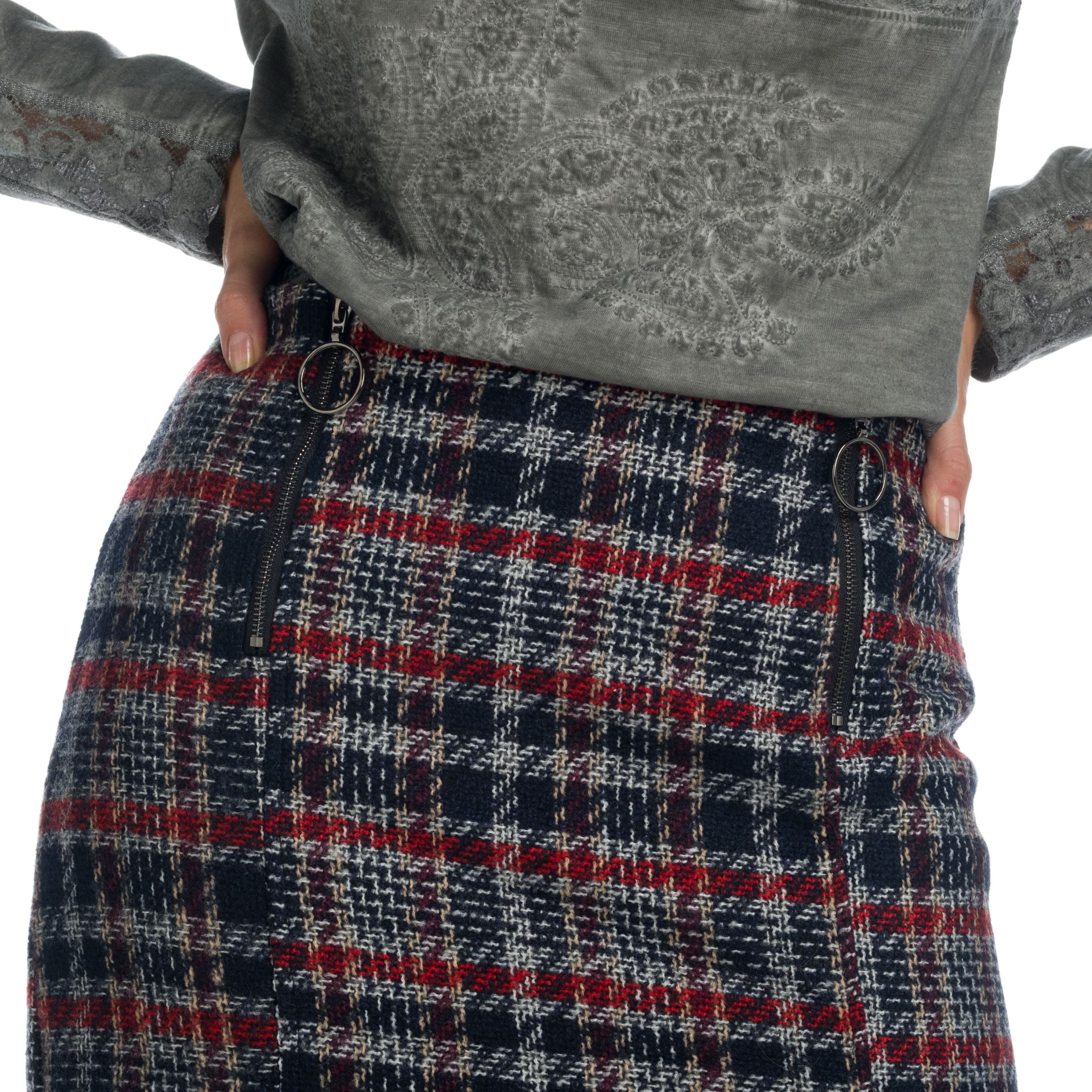 Falda de Tweed con Abertura Mujer – Koroshi Azul Oscuro