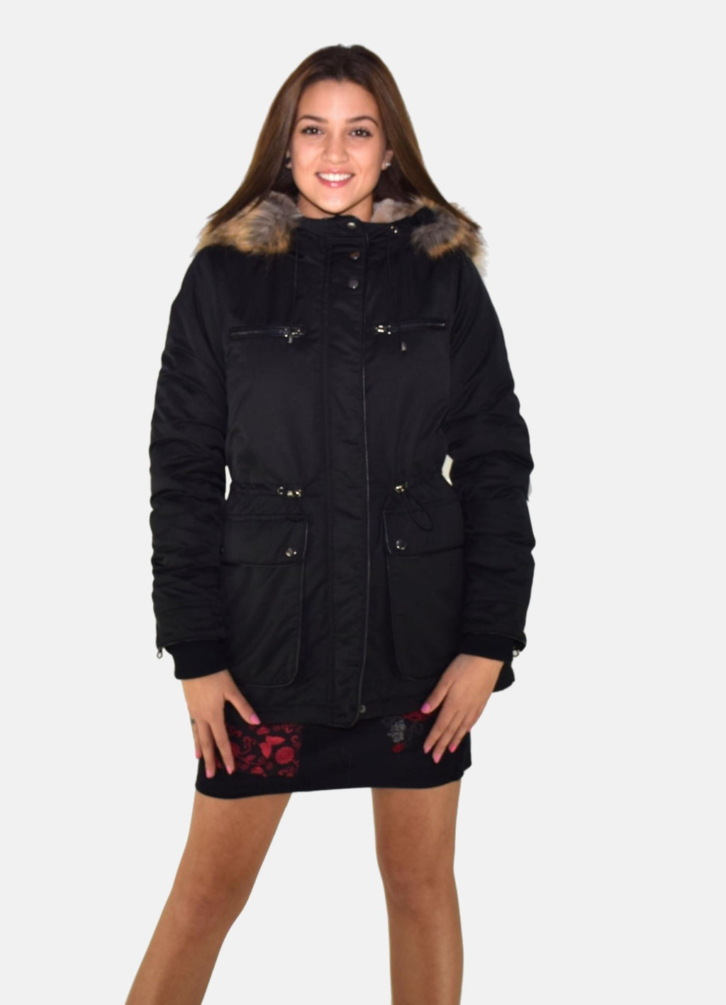 Cazadora Parka Mujer con Capucha de Pelo Sintético – Koroshi Negro