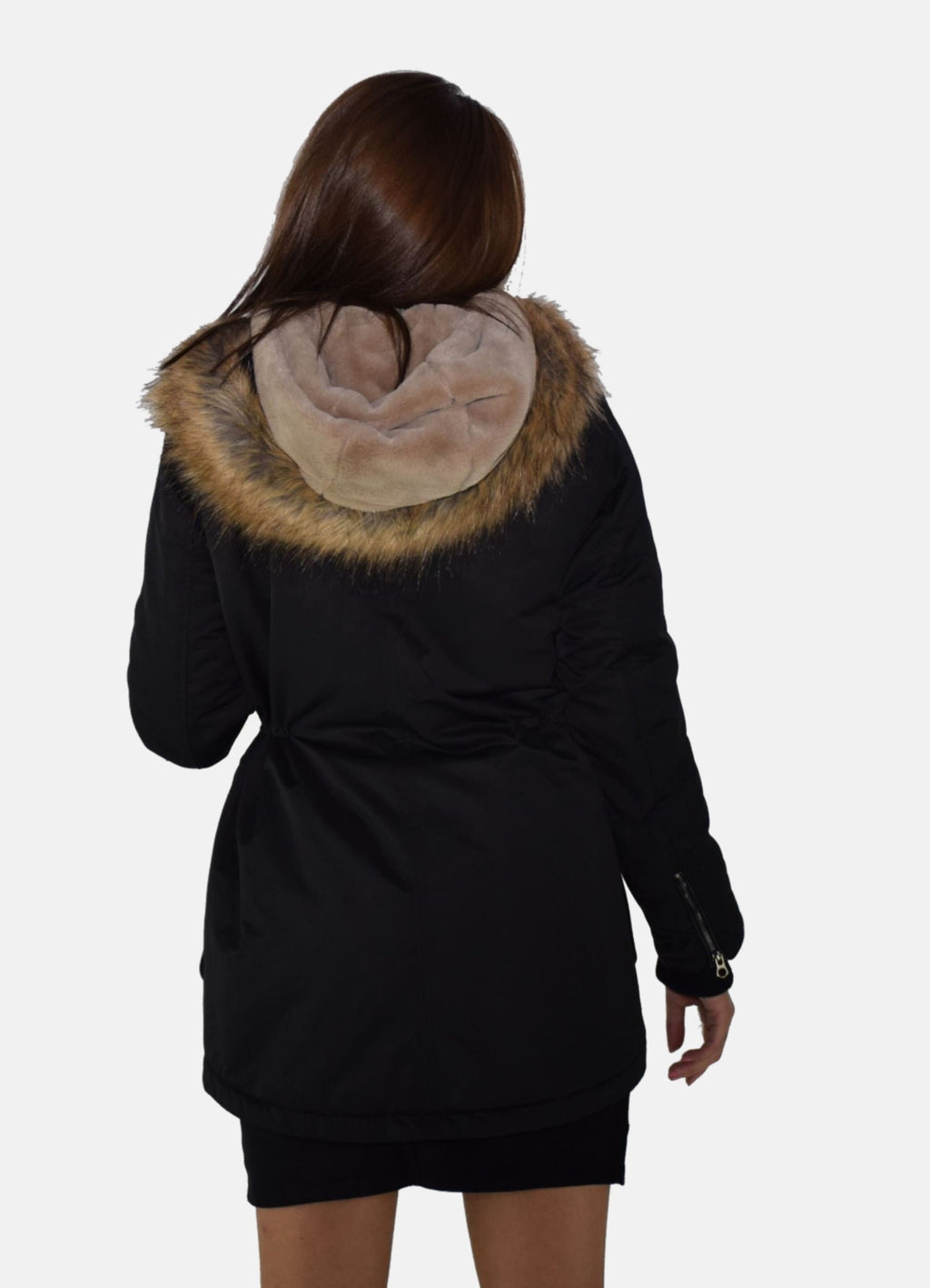 Cazadora Parka Mujer con Capucha de Pelo Sintético – Koroshi Negro