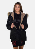 Cazadora Parka Mujer con Capucha de Pelo Sintético – Koroshi Negro