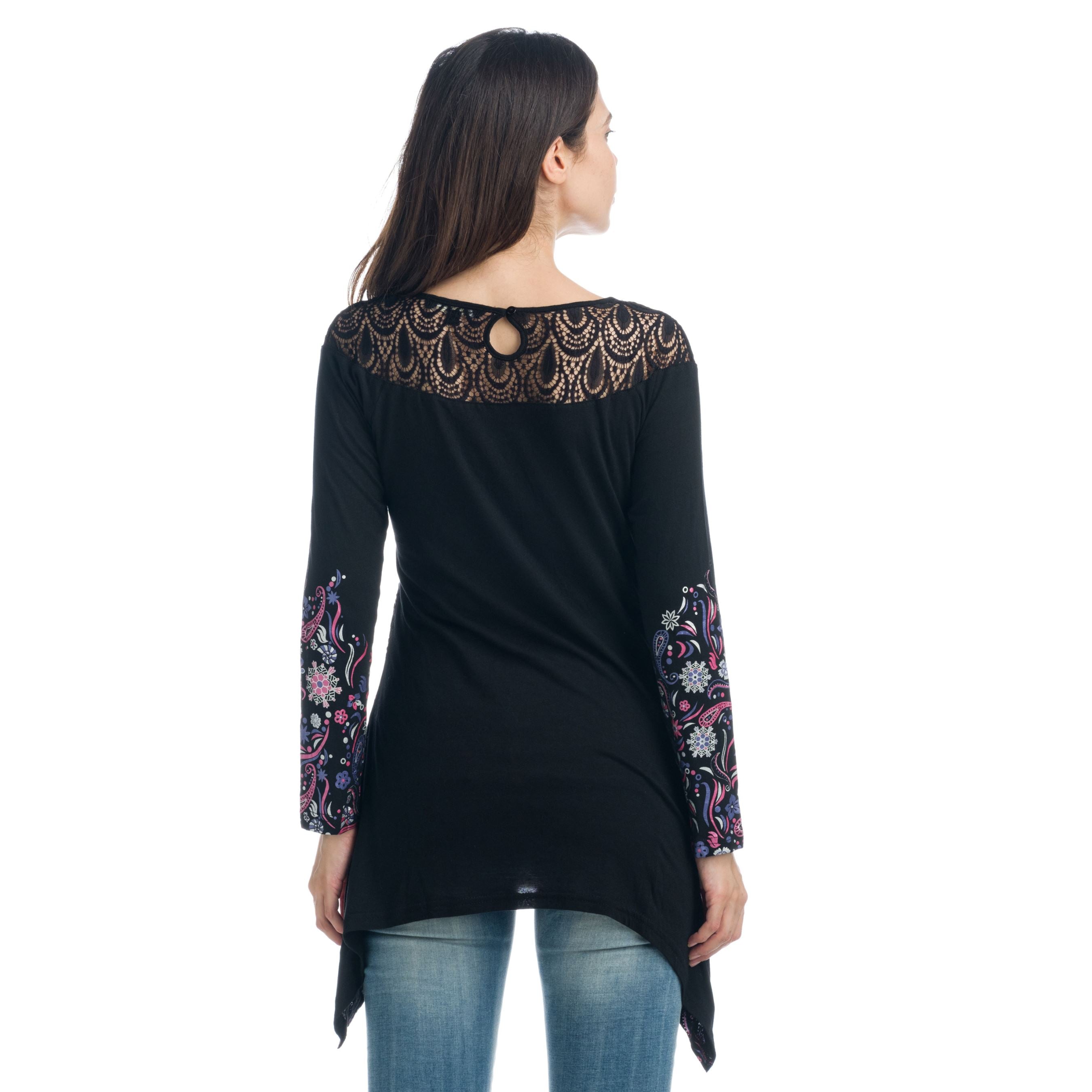 Camiseta Manga Larga Mujer con Encaje y Estampado Flock – Koroshi 1922ML01