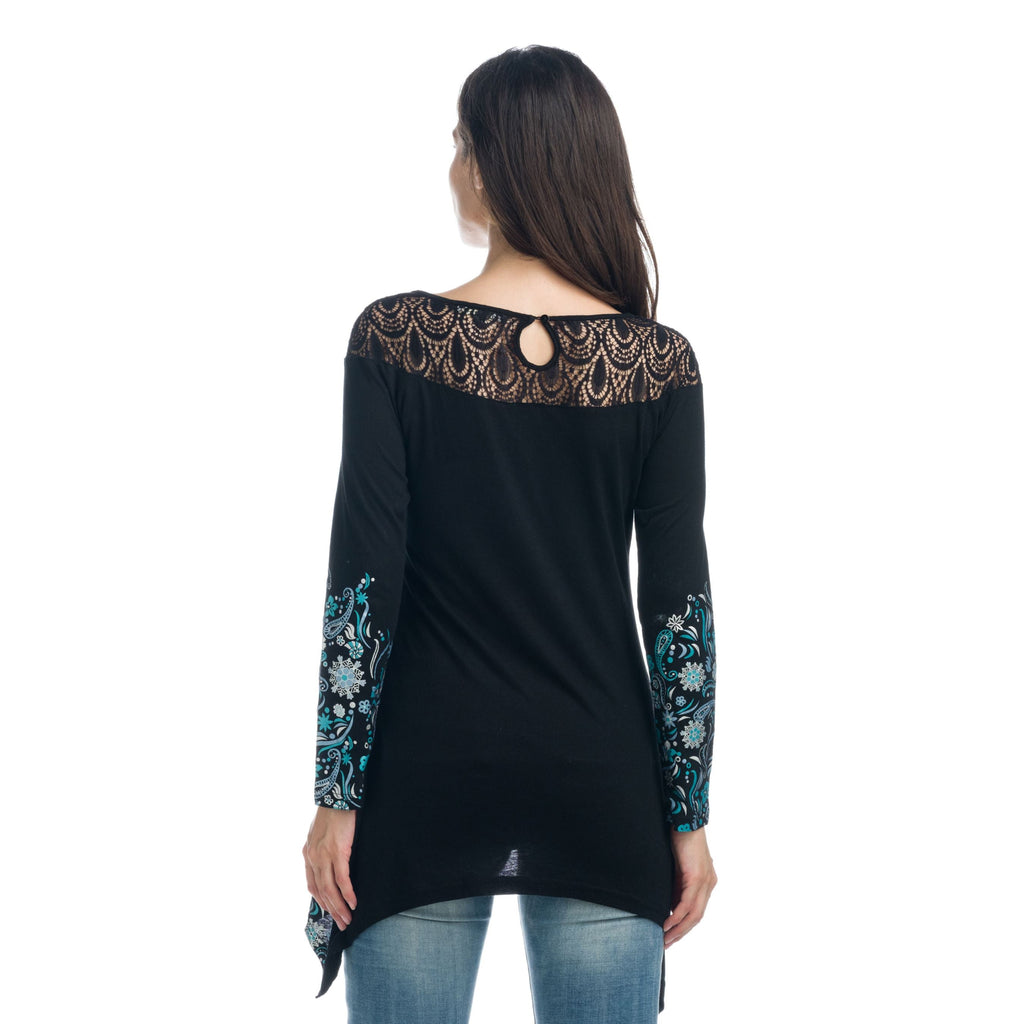 Camiseta Manga Larga Mujer con Encaje y Estampado Flock – Koroshi 1922ML01