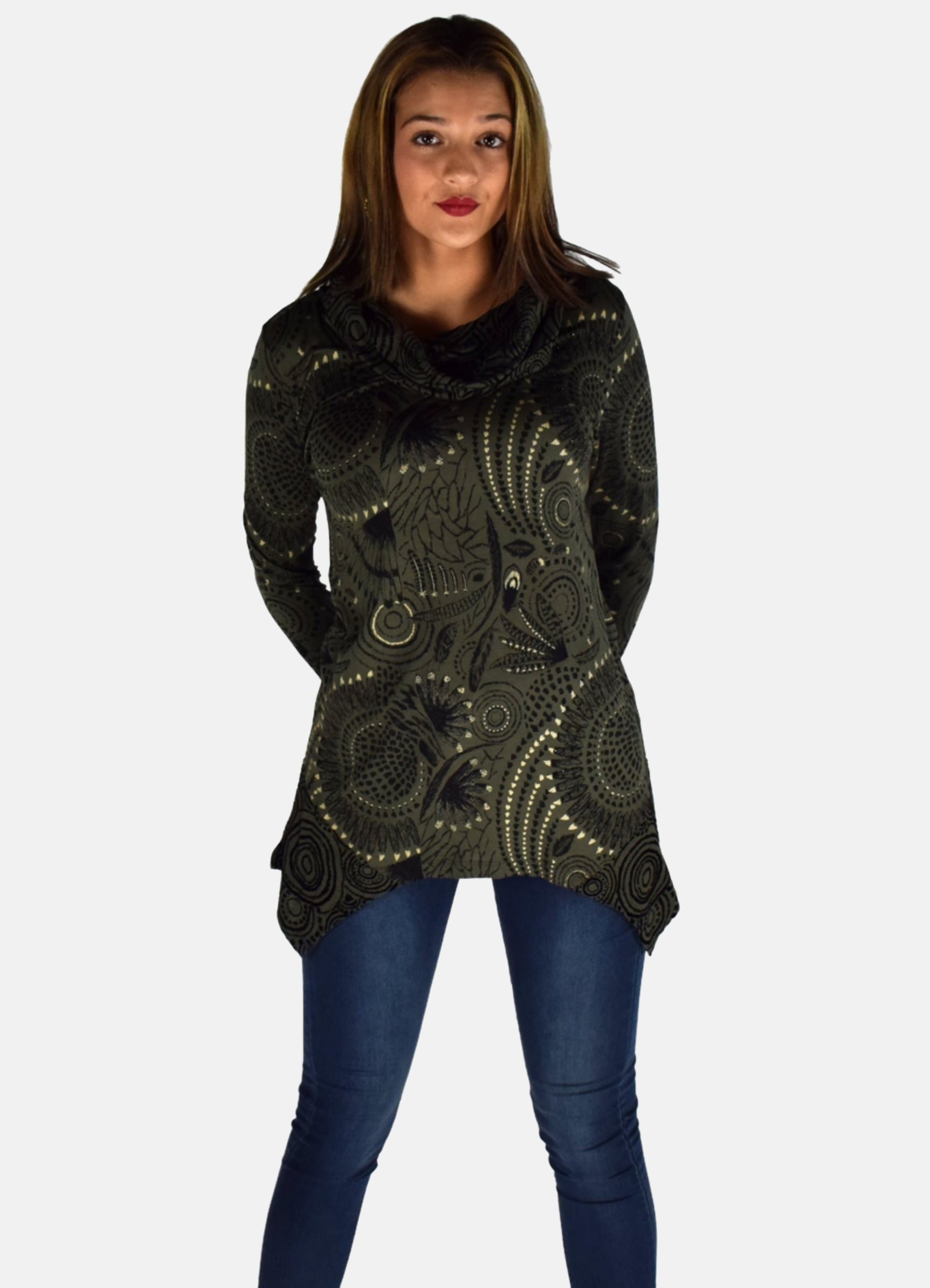Camiseta Manga Larga Mujer Cuello Vuelto Estampada – Koroshi 1922ML03