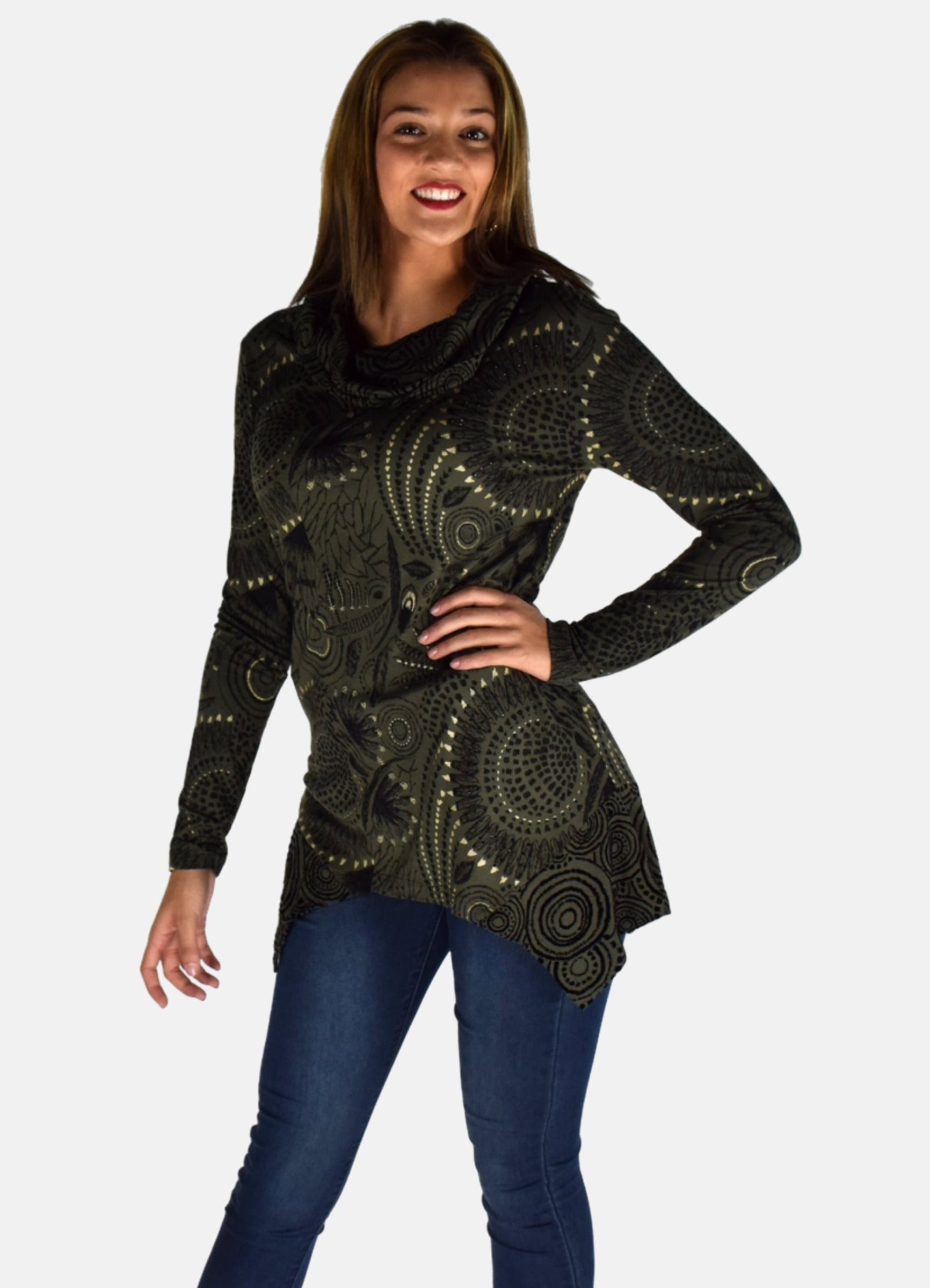 Camiseta Manga Larga Mujer Cuello Vuelto Estampada – Koroshi 1922ML03