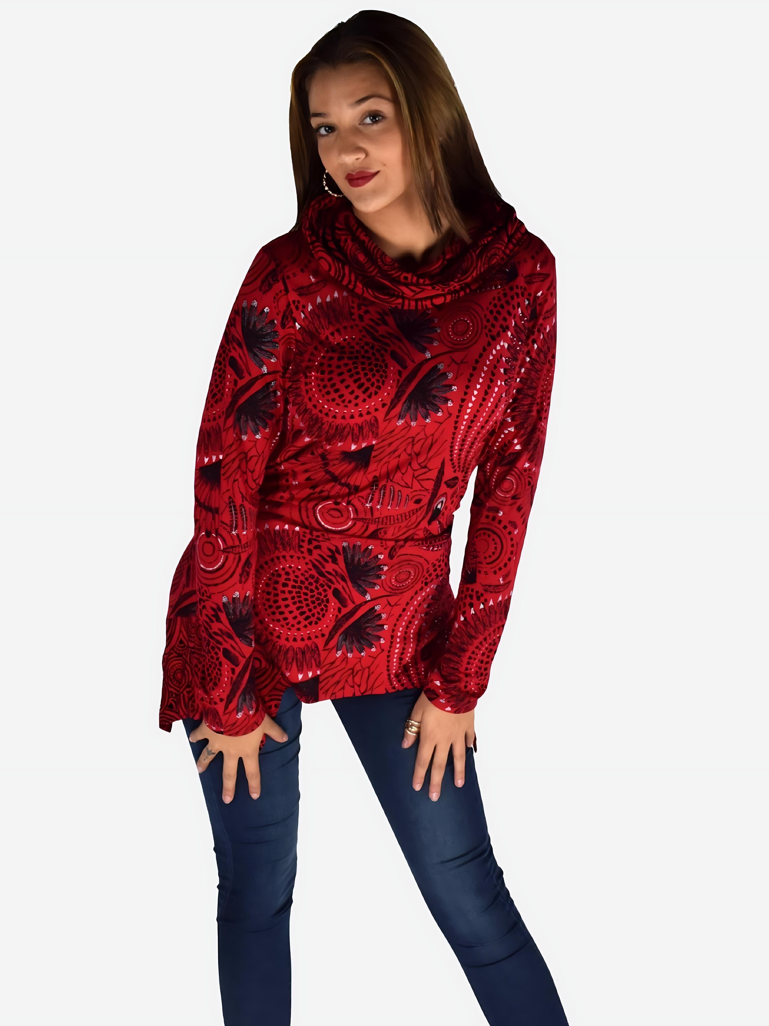 Camiseta Manga Larga Mujer Cuello Vuelto Estampada – Koroshi 1922ML03