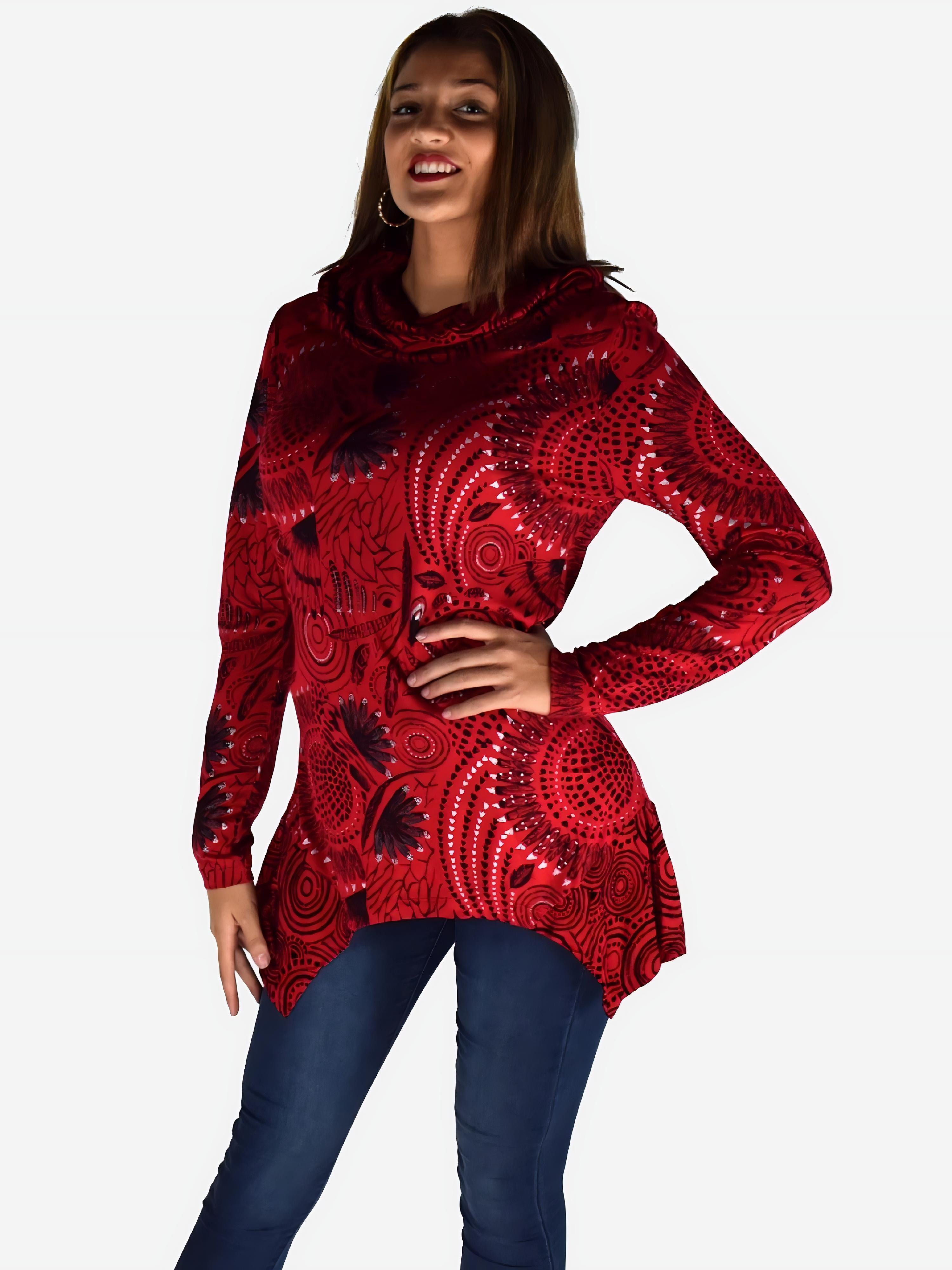 Camiseta Manga Larga Mujer Cuello Vuelto Estampada – Koroshi 1922ML03
