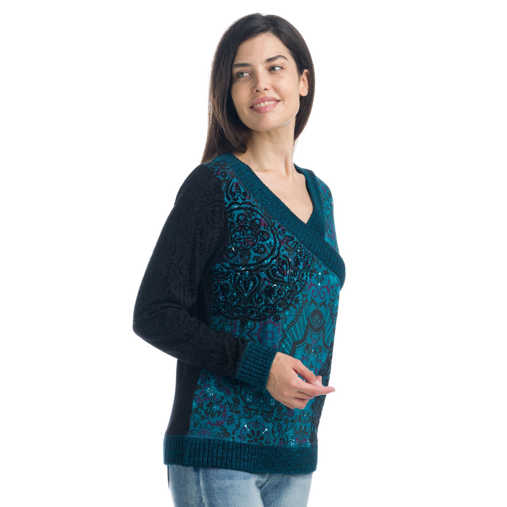 Camiseta Manga Larga Mujer Estampada en Flock Escote Cruzado – Koroshi 1922ML37