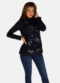 Camiseta Manga Larga Mujer Estampado Flock y Foil Cuello Vuelto – Koroshi 1922ML62