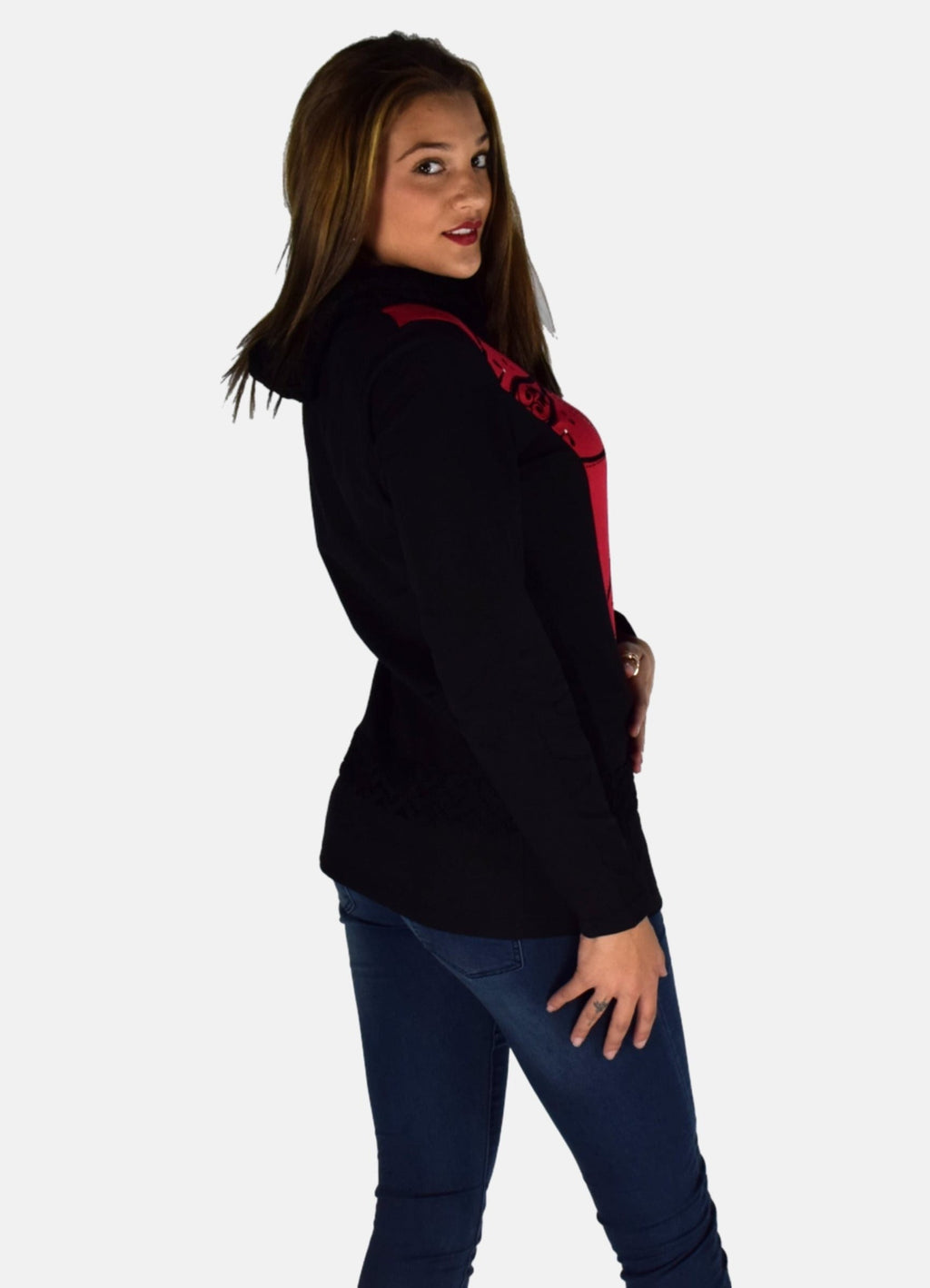 Camiseta Manga Larga Mujer Estampado Flock y Foil Cuello Vuelto – Koroshi 1922ML62