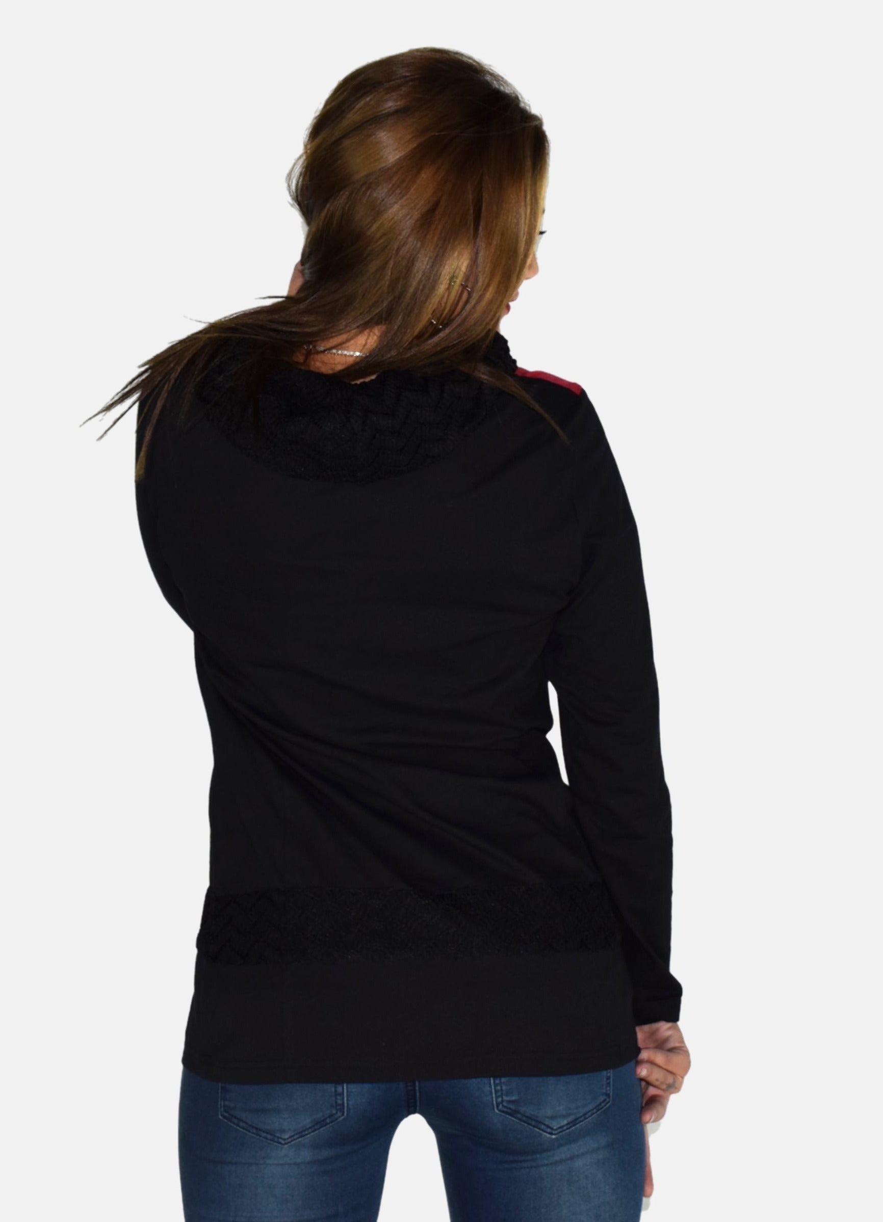 Camiseta Manga Larga Mujer Estampado Flock y Foil Cuello Vuelto – Koroshi 1922ML62