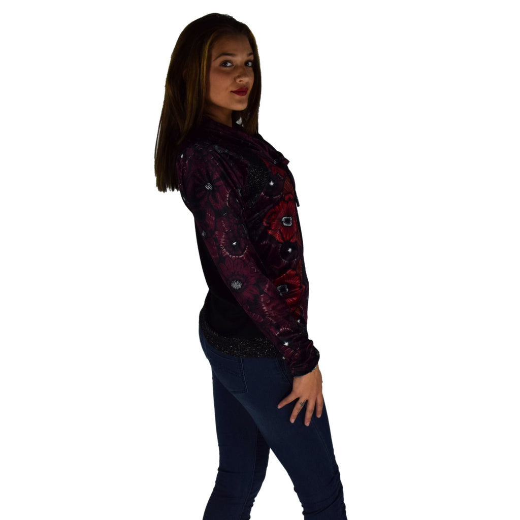 Camiseta Manga Larga Mujer Estampada Cuello Ajustable con Cordón y Lurex – Koroshi 1922ML64