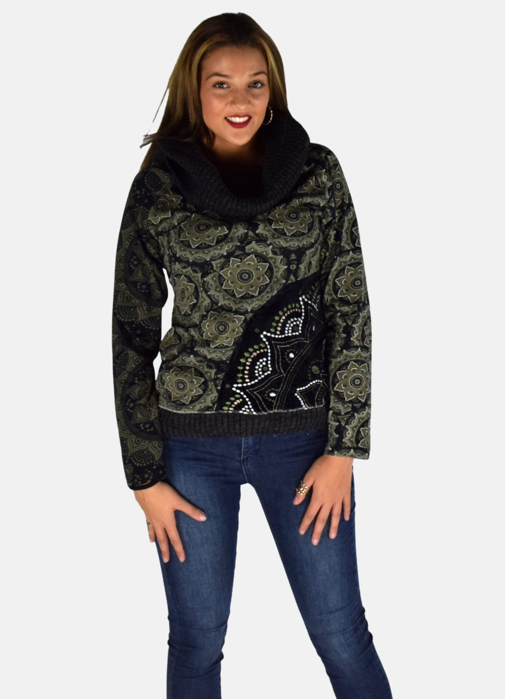 Camiseta Manga Larga Mujer Cuello Vuelto Estampada – Koroshi 1922ML66