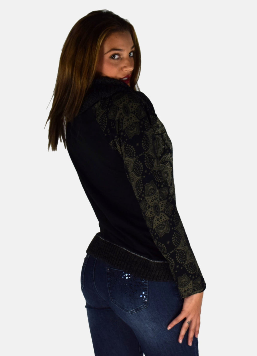 Camiseta Manga Larga Mujer Cuello Vuelto Estampada – Koroshi 1922ML66