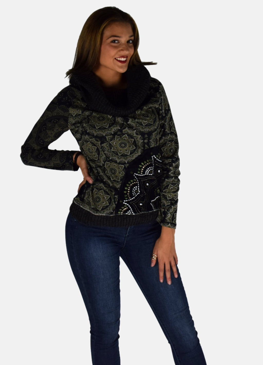 Camiseta Manga Larga Mujer Cuello Vuelto Estampada – Koroshi 1922ML66