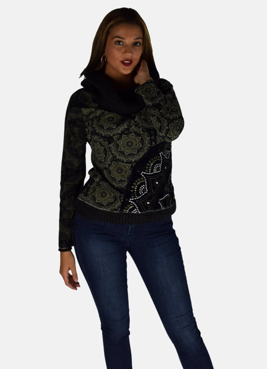 Camiseta Manga Larga Mujer Cuello Vuelto Estampada – Koroshi 1922ML66