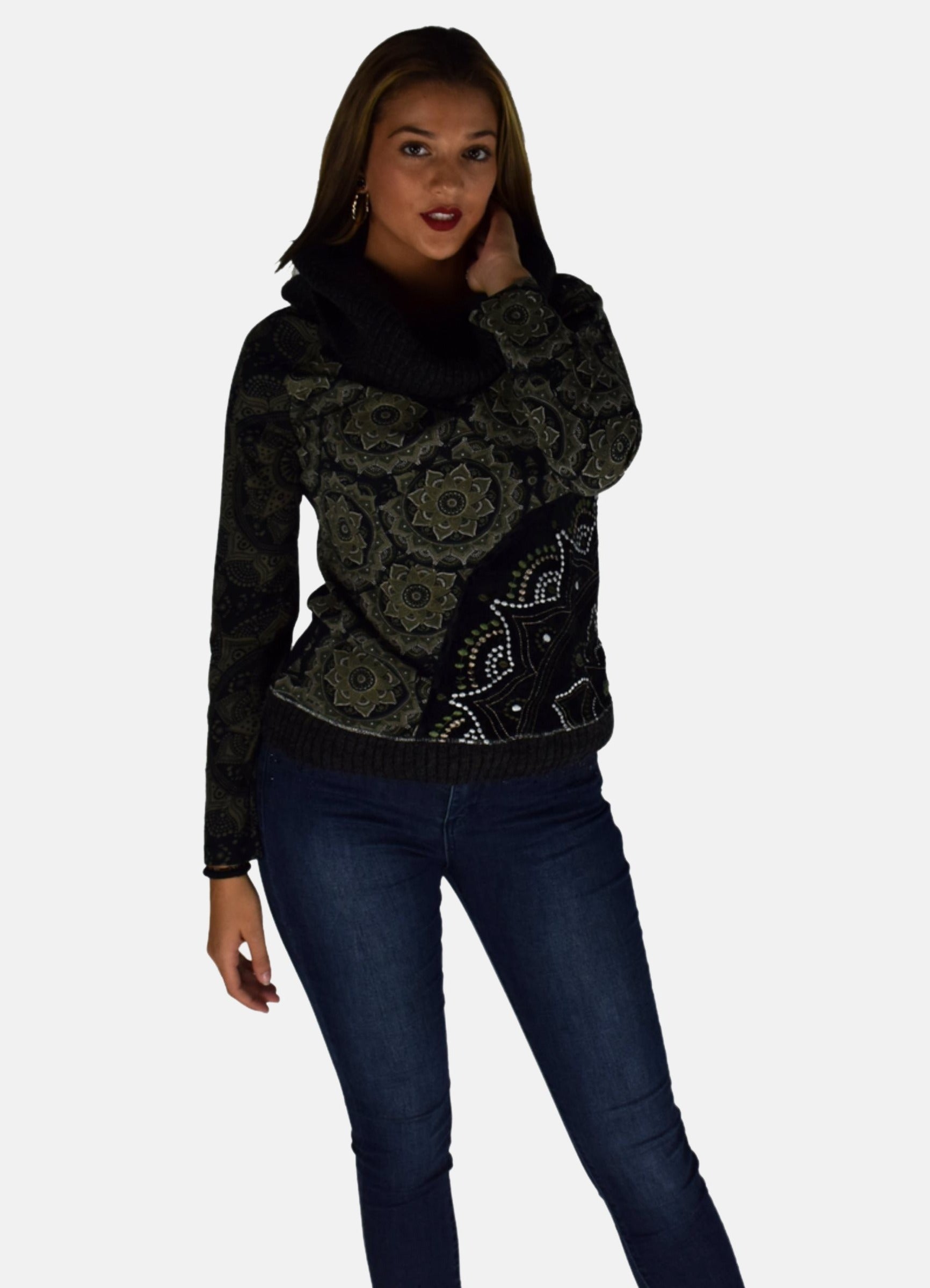 Camiseta Manga Larga Mujer Cuello Vuelto Estampada – Koroshi 1922ML66